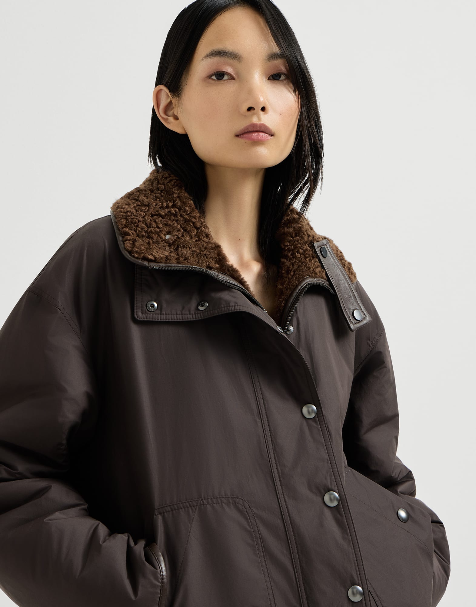 Shearling reversible outerwear for Woman in Brown | Brunello Cucinelli