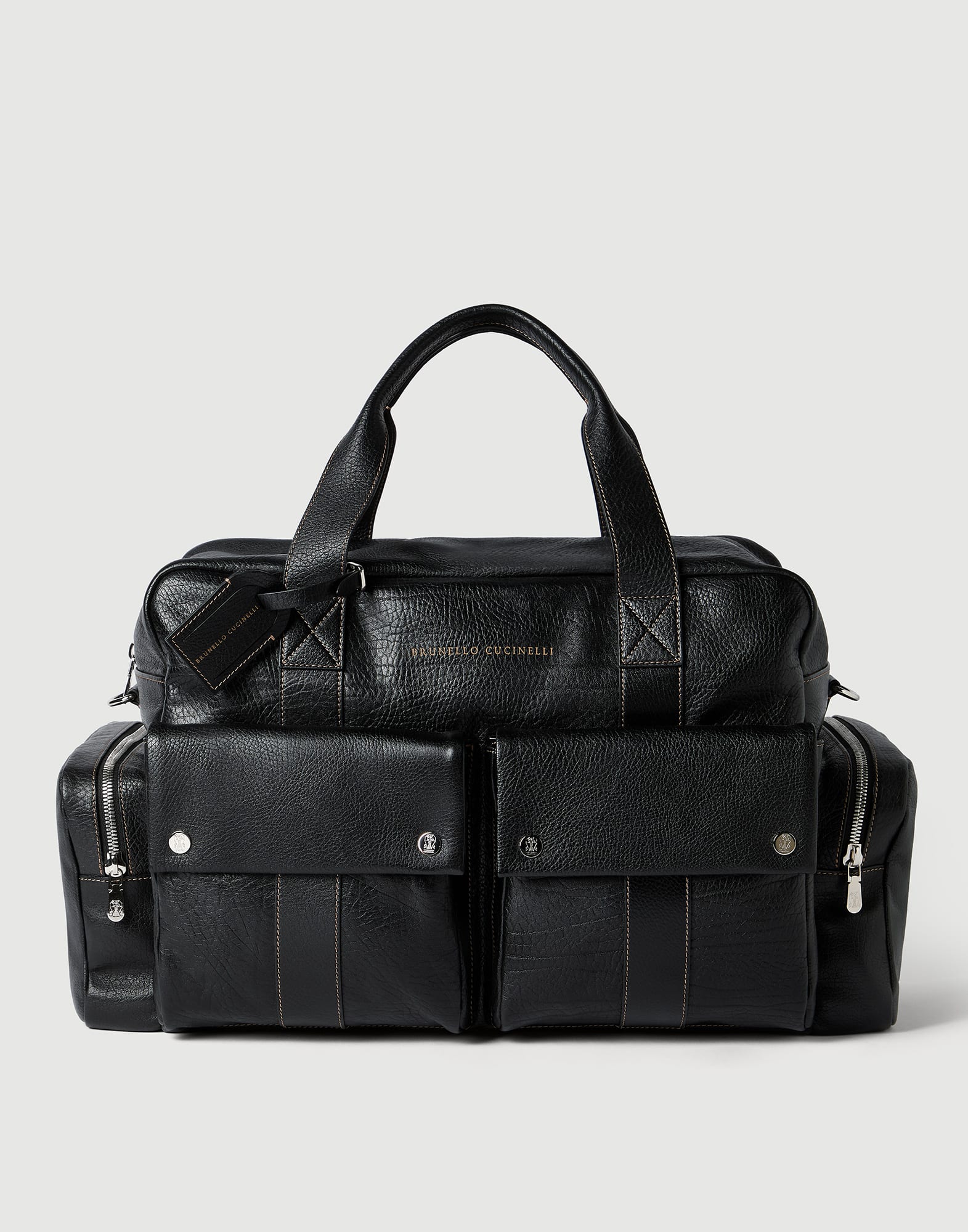 Grained calfskin leisure bag for Man in Black | Brunello Cucinelli