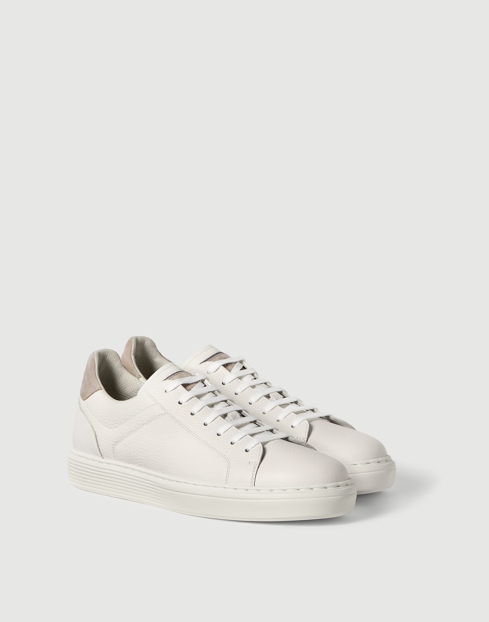 Zapatillas deportivas en piel de becerro con grano Blanco Hombre - Brunello Cucinelli