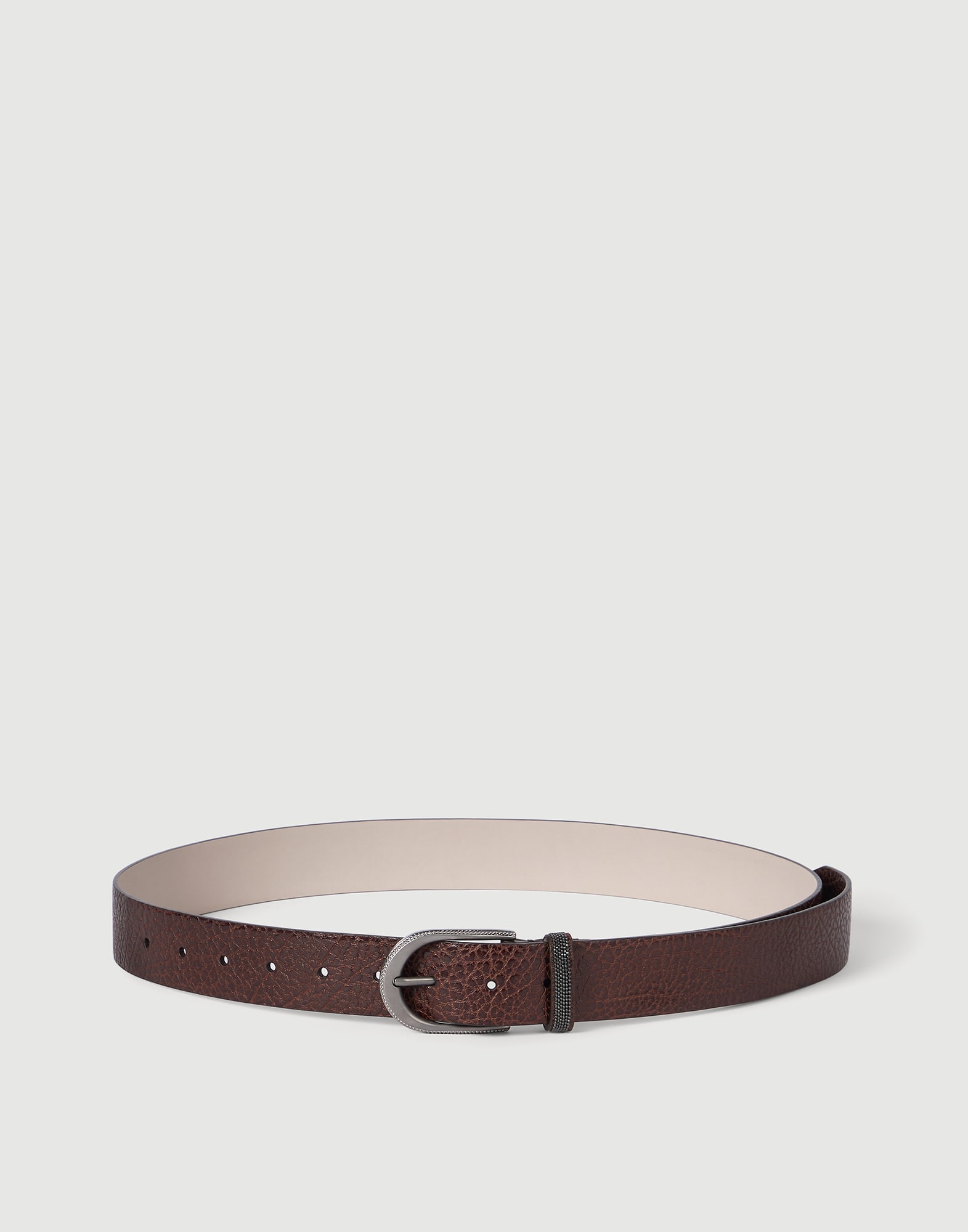 Glossy hammered calfskin belt Light Grey Woman - Brunello Cucinelli