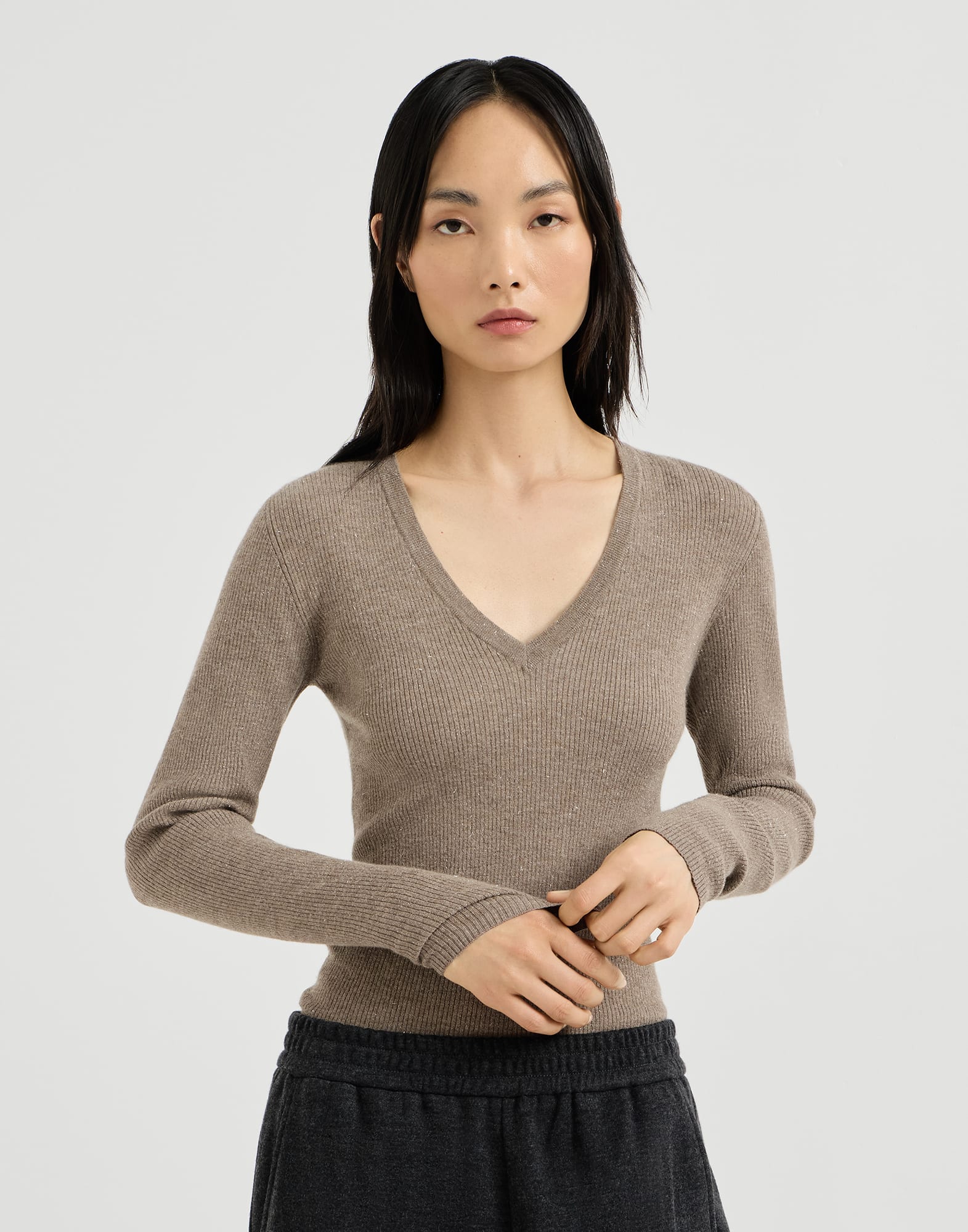 Sparkling cashmere ribbed sweater for Woman in Rope | Brunello