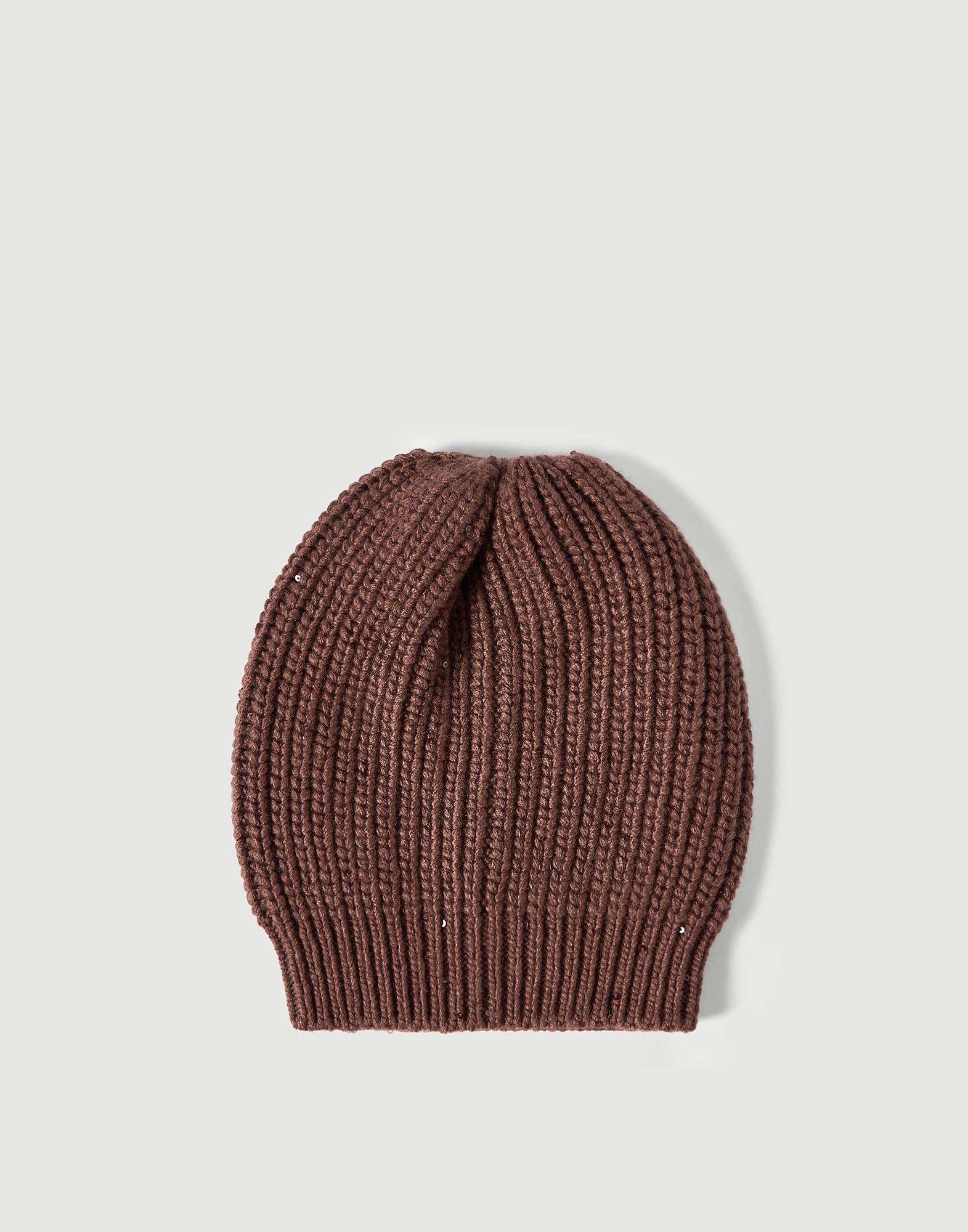BRUNELLO CUCINELLI カシミヤニット帽 Cashmere and silk beanie for Woman in Brown | Brunello Cucinelli