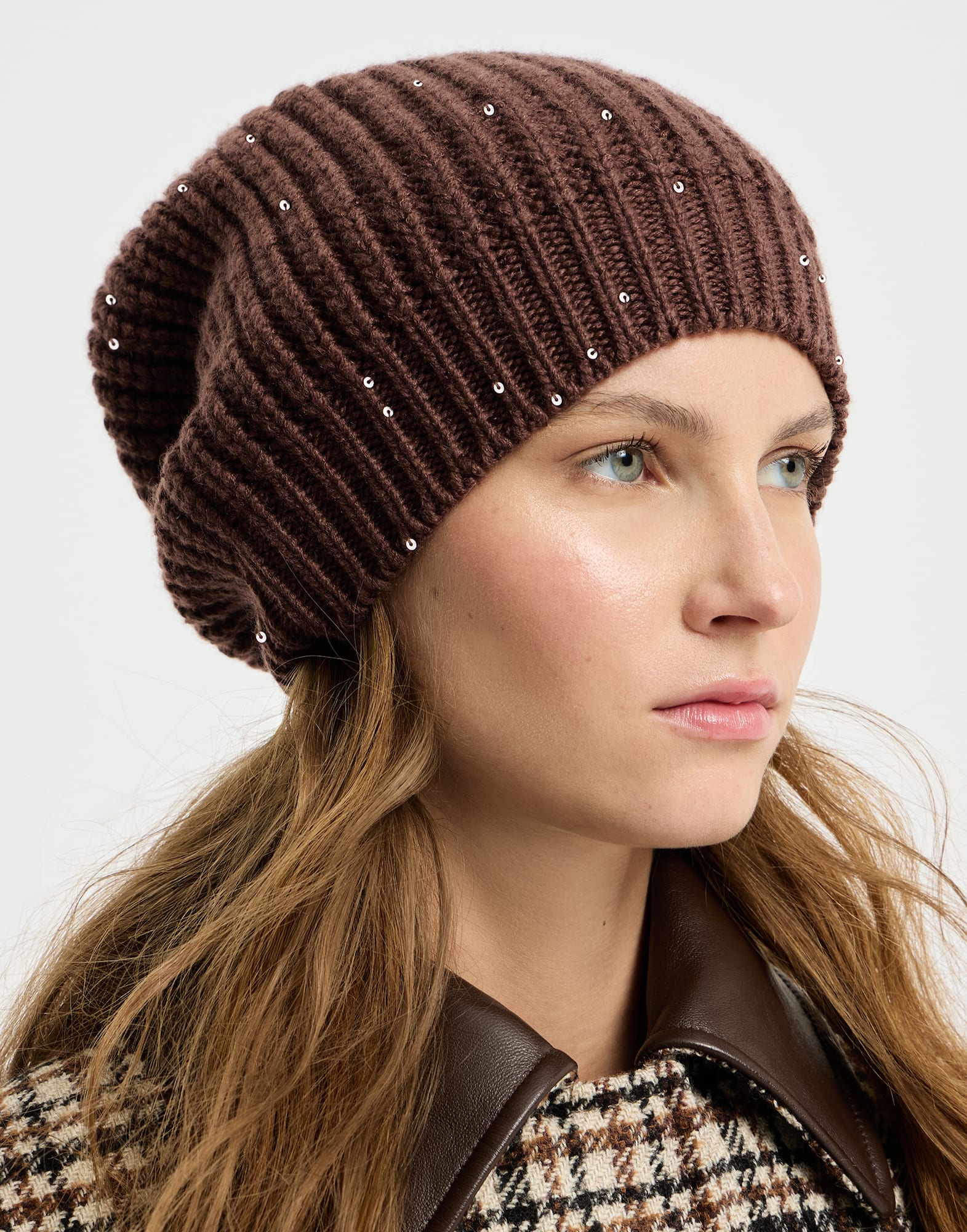 Cashmere and silk beanie for Woman in Brown | Brunello Cucinelli
