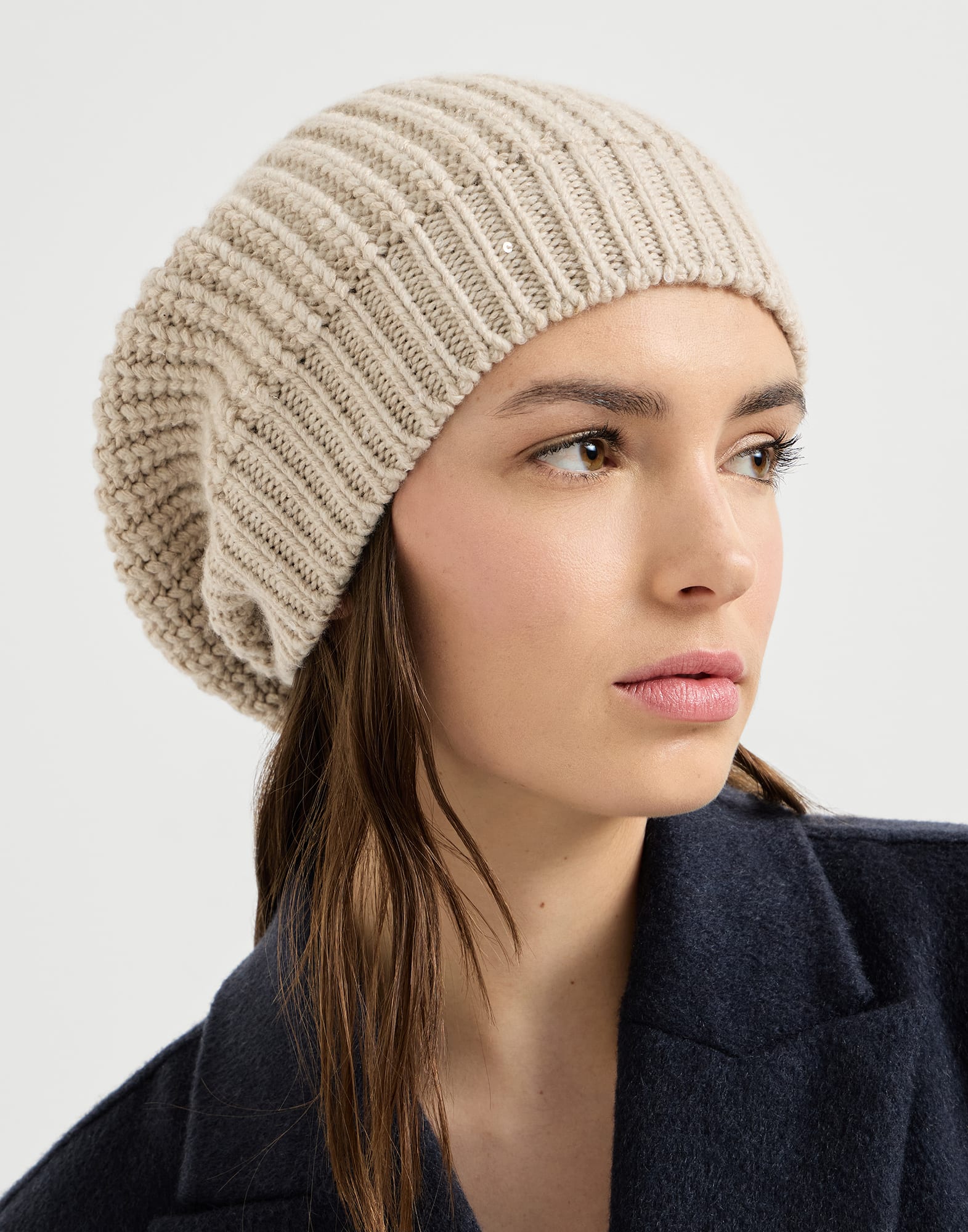 Cashmere and silk beanie for Woman in Brown | Brunello Cucinelli