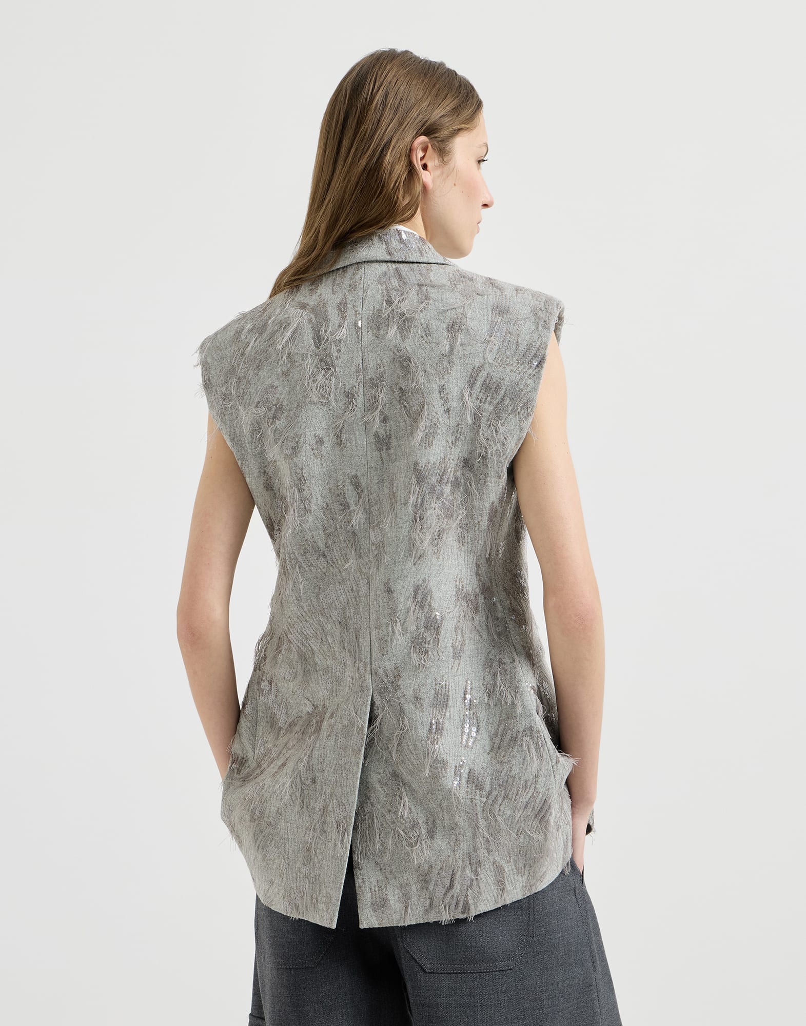 Vest with dazzling lynx embroidery for Woman in Grey | Brunello