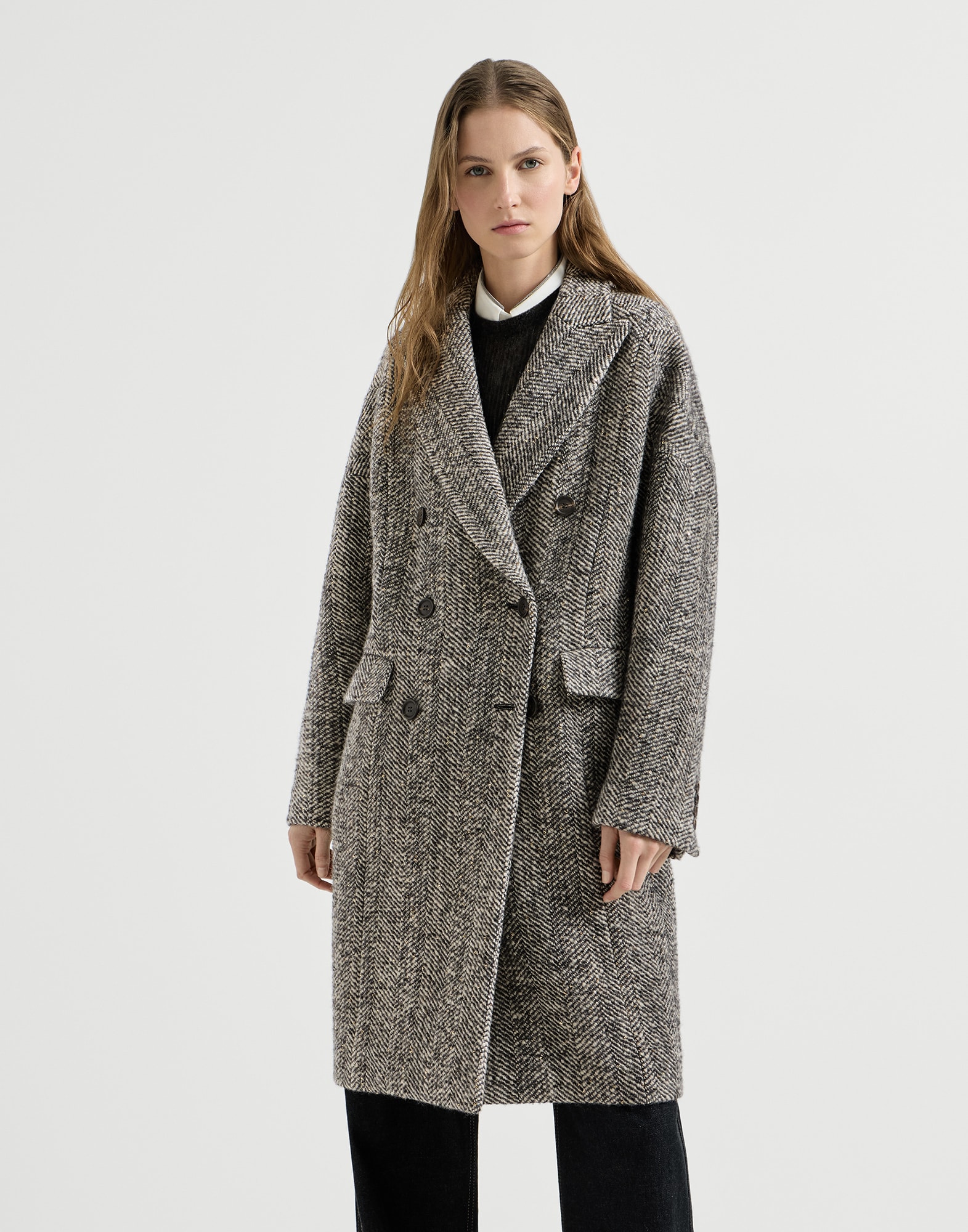 美品★BRUNELLO CUCINELLI★シルク★モニーレ★軽量コート Dazzling chevron coat for Woman in Panama | Brunello Cucinelli