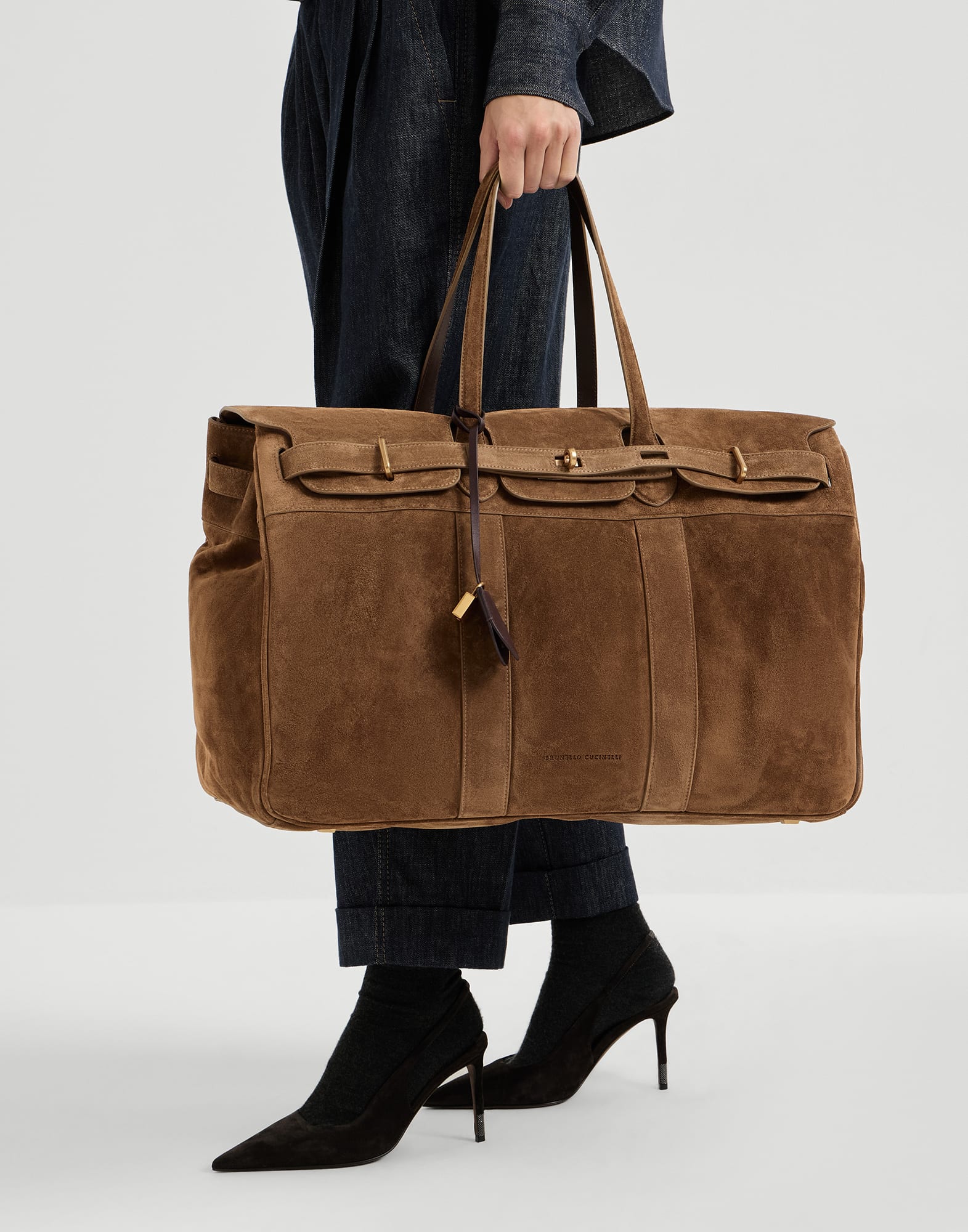 Explorer travel bag in suede for Woman in Caramel | Brunello Cucinelli