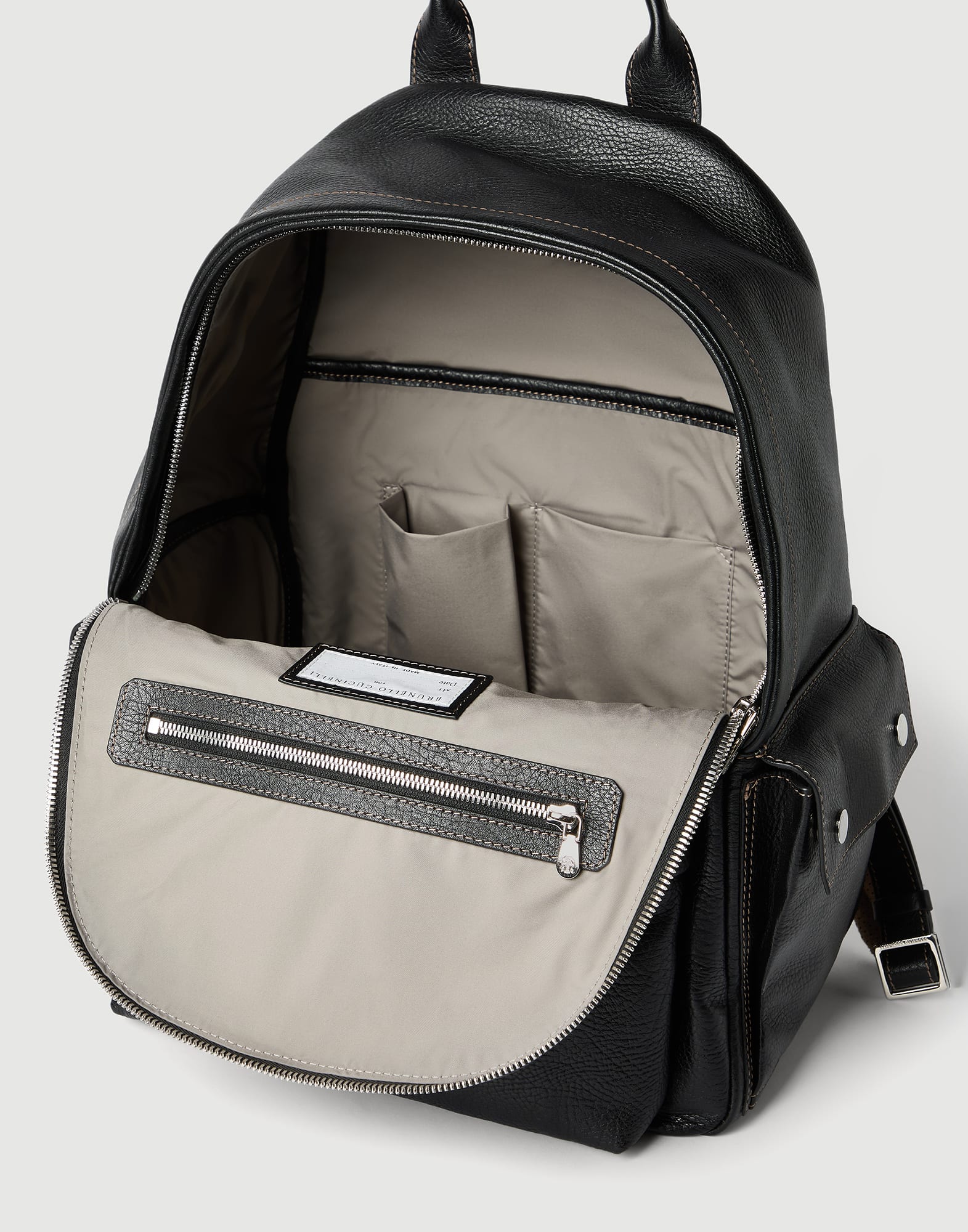 Grained calfskin travel backpack for Man in Black | Brunello Cucinelli