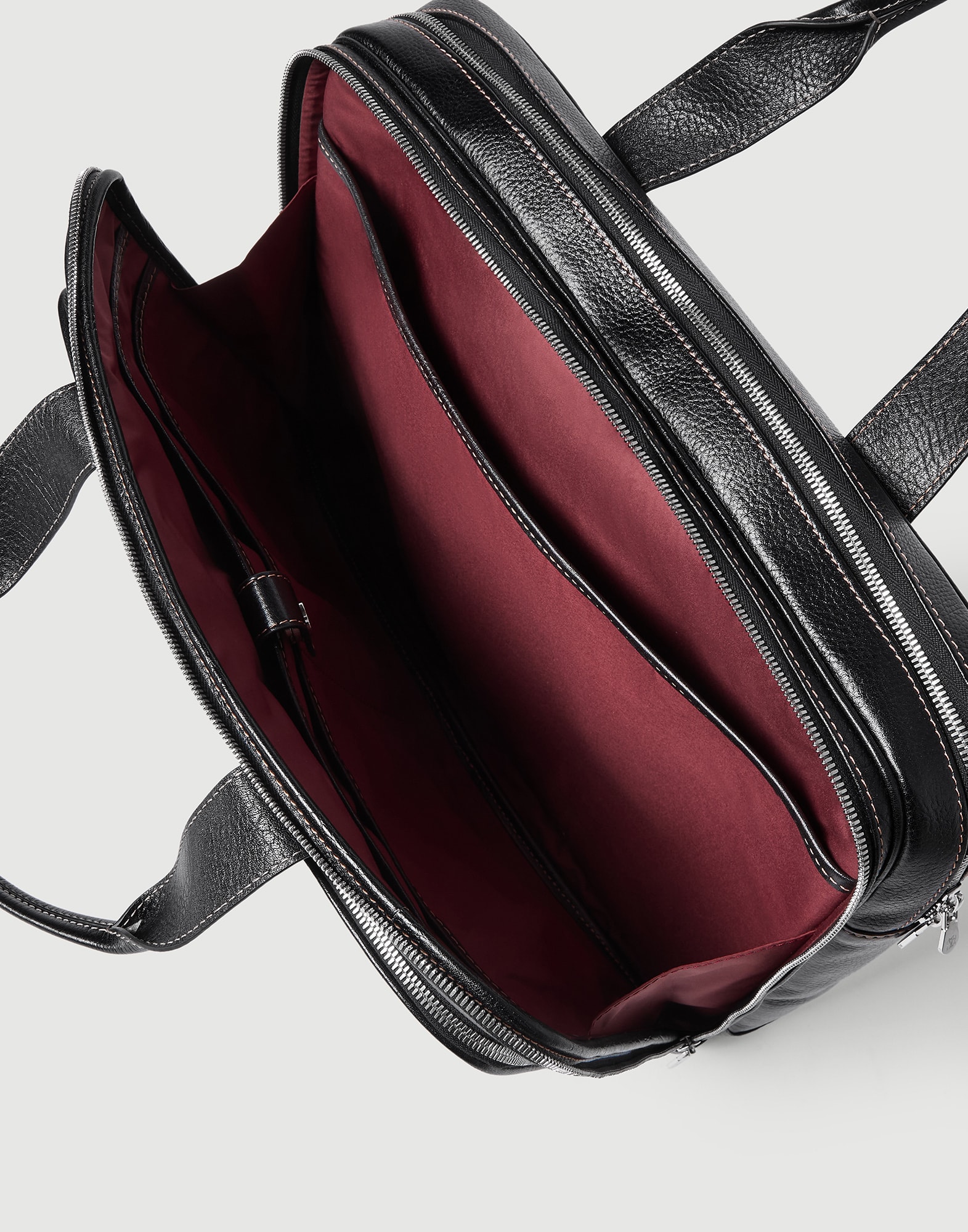 Grained calfskin briefcase with zipper for Man in Black | Brunello