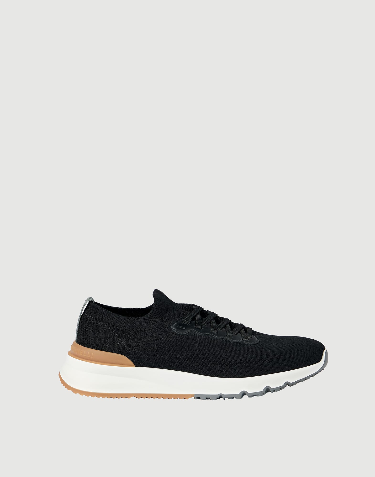Cotton and calfskin runners for Man in Anthracite | Brunello Cucinelli