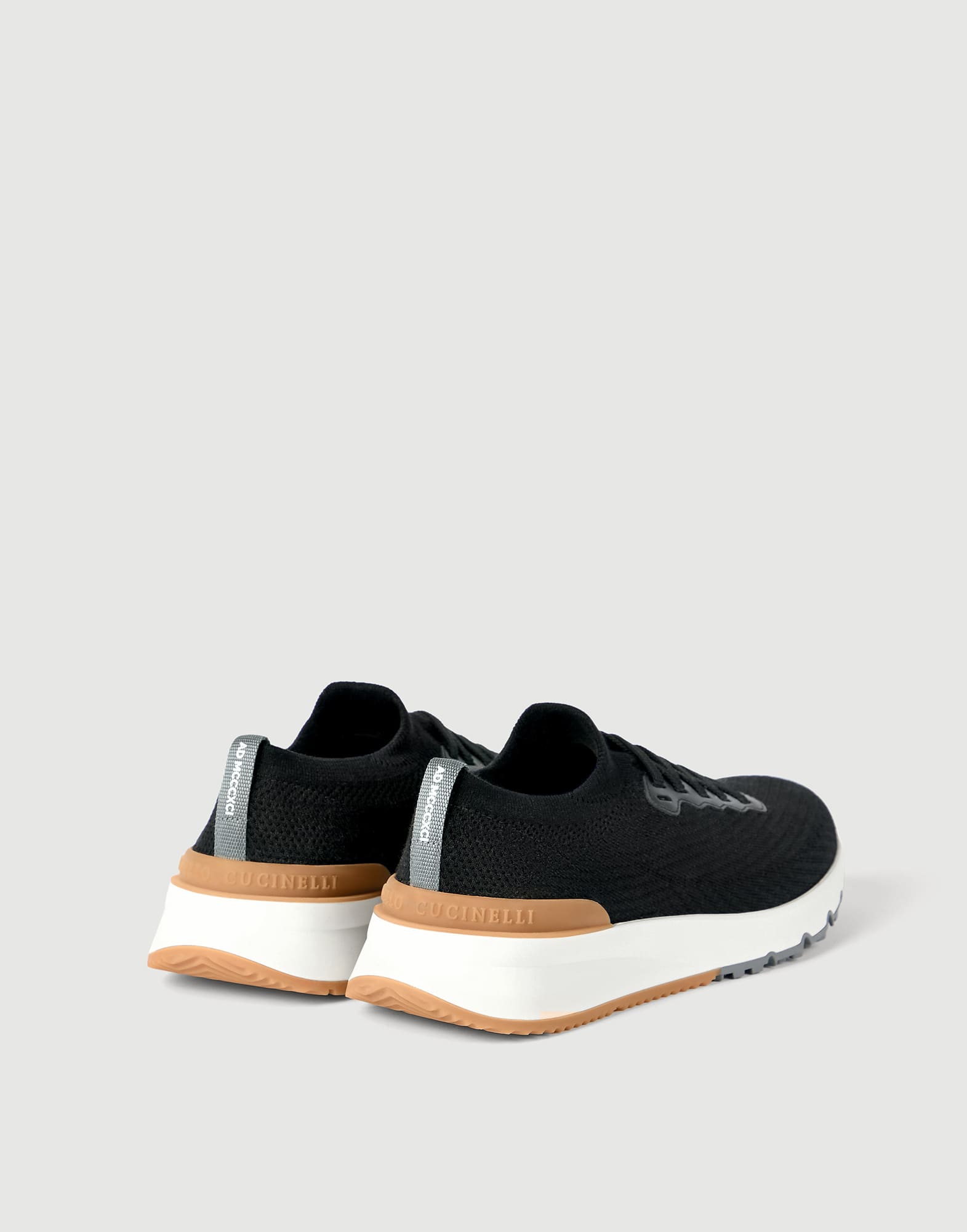 Cotton and calfskin runners for Man in Anthracite | Brunello Cucinelli