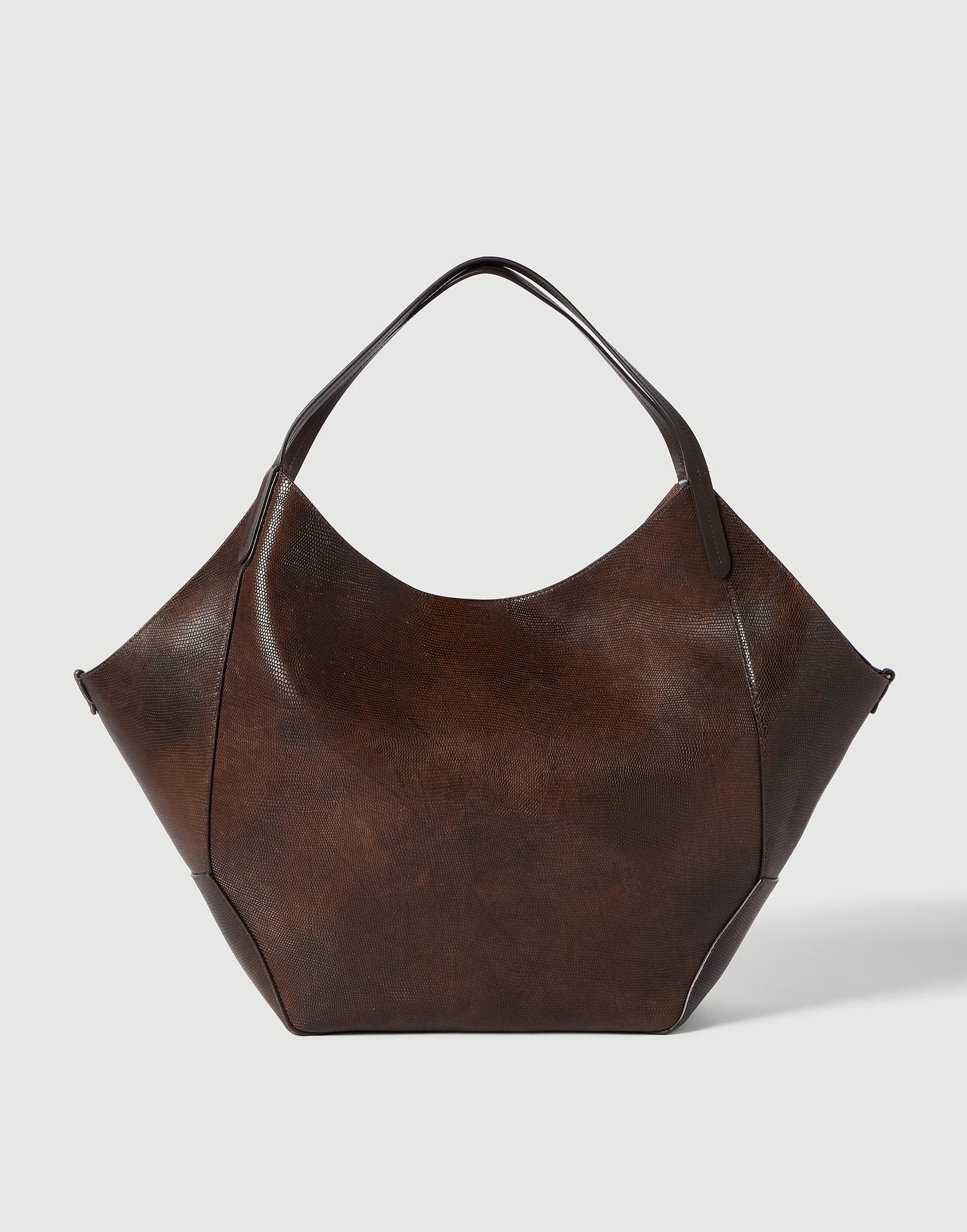 Duo shopper in lizard-effect calfskin