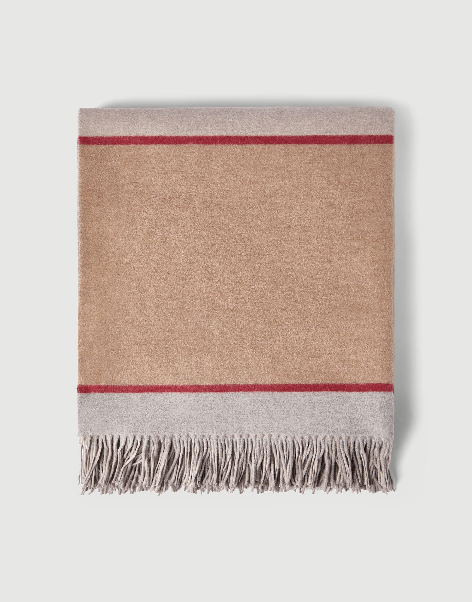 Silk throw with fringe in Gray / Beige | Lifestyle | Brunello