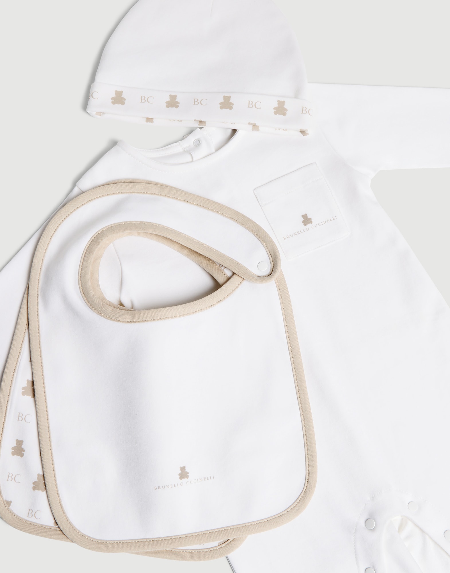 Baby Bernie連身服、小帽及圍兜套裝 白色 嬰幼兒 - Brunello Cucinelli