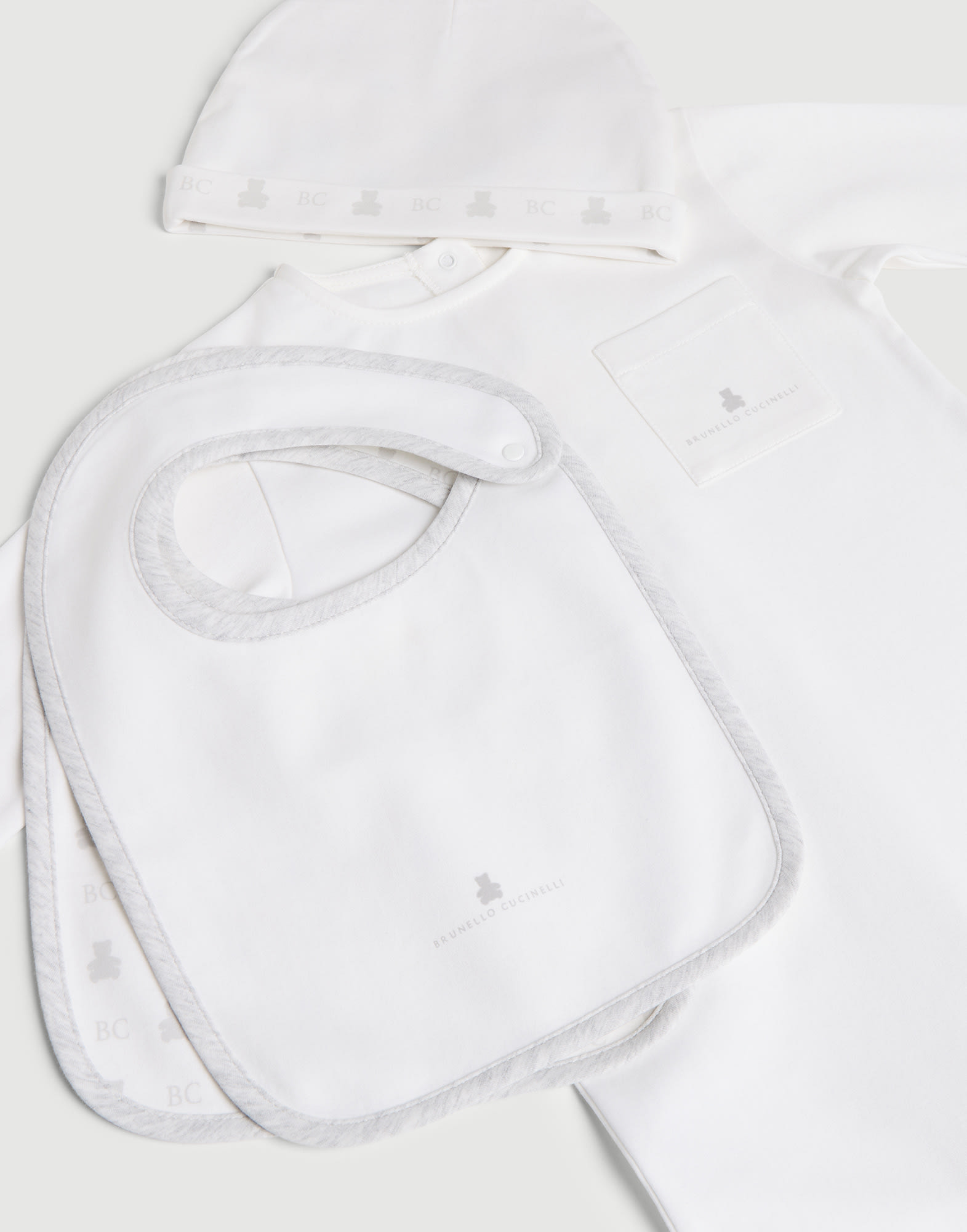 Baby Bernie連身服、小帽及圍兜套裝 白色 嬰幼兒 - Brunello Cucinelli