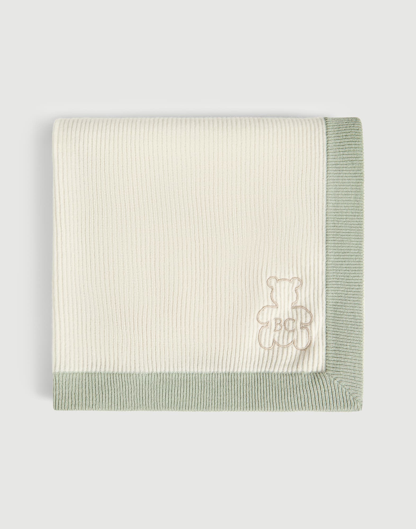 Bernie Baby rib knit blanket White / Green Baby - Brunello Cucinelli