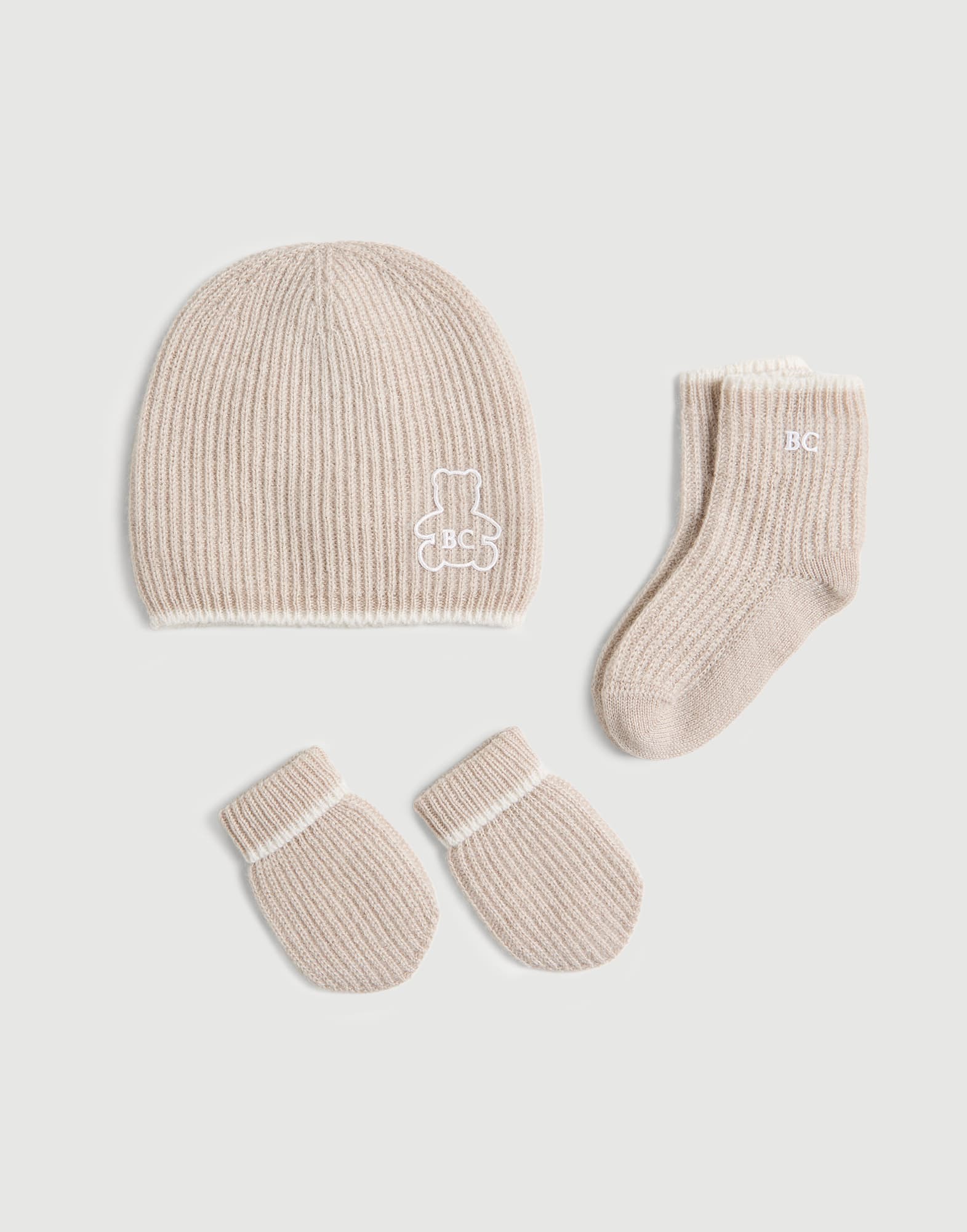 Baby Bernie beanie, gloves and socks set Buff Baby - Brunello Cucinelli