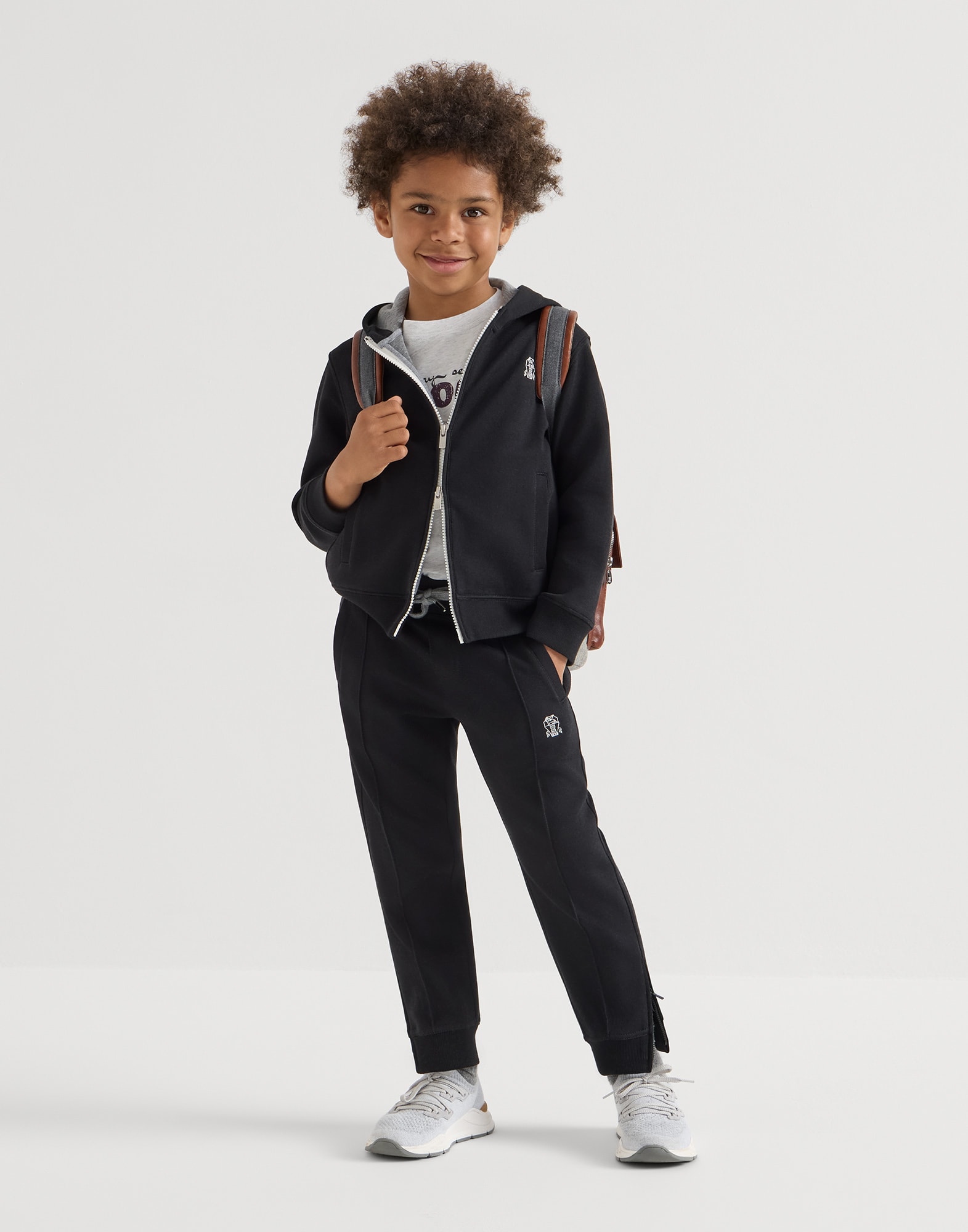 T-shirt with print for Boys in Pearl Grey | Brunello Cucinelli