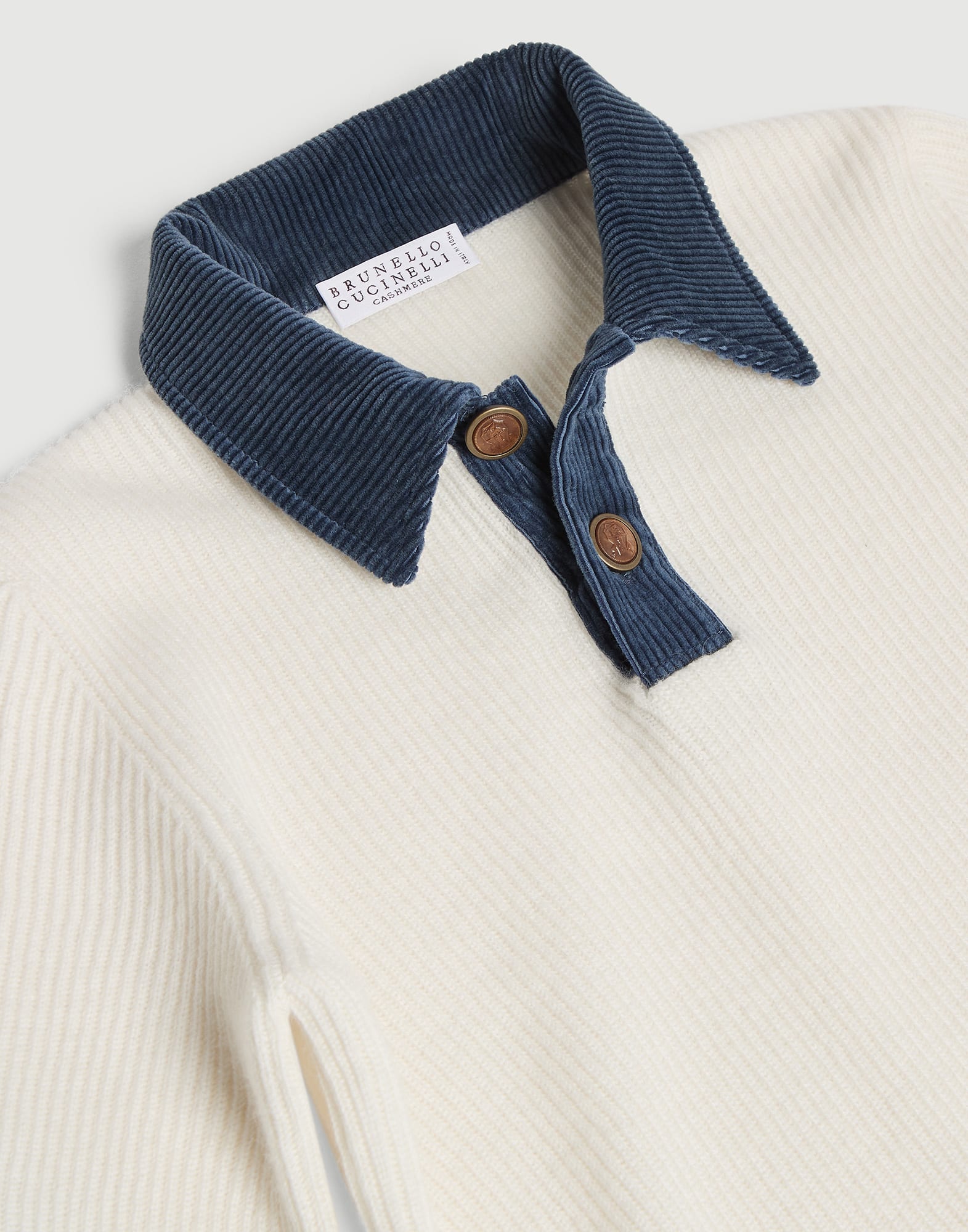 Cashmere English rib polo for Boys in Light Grey | Brunello Cucinelli