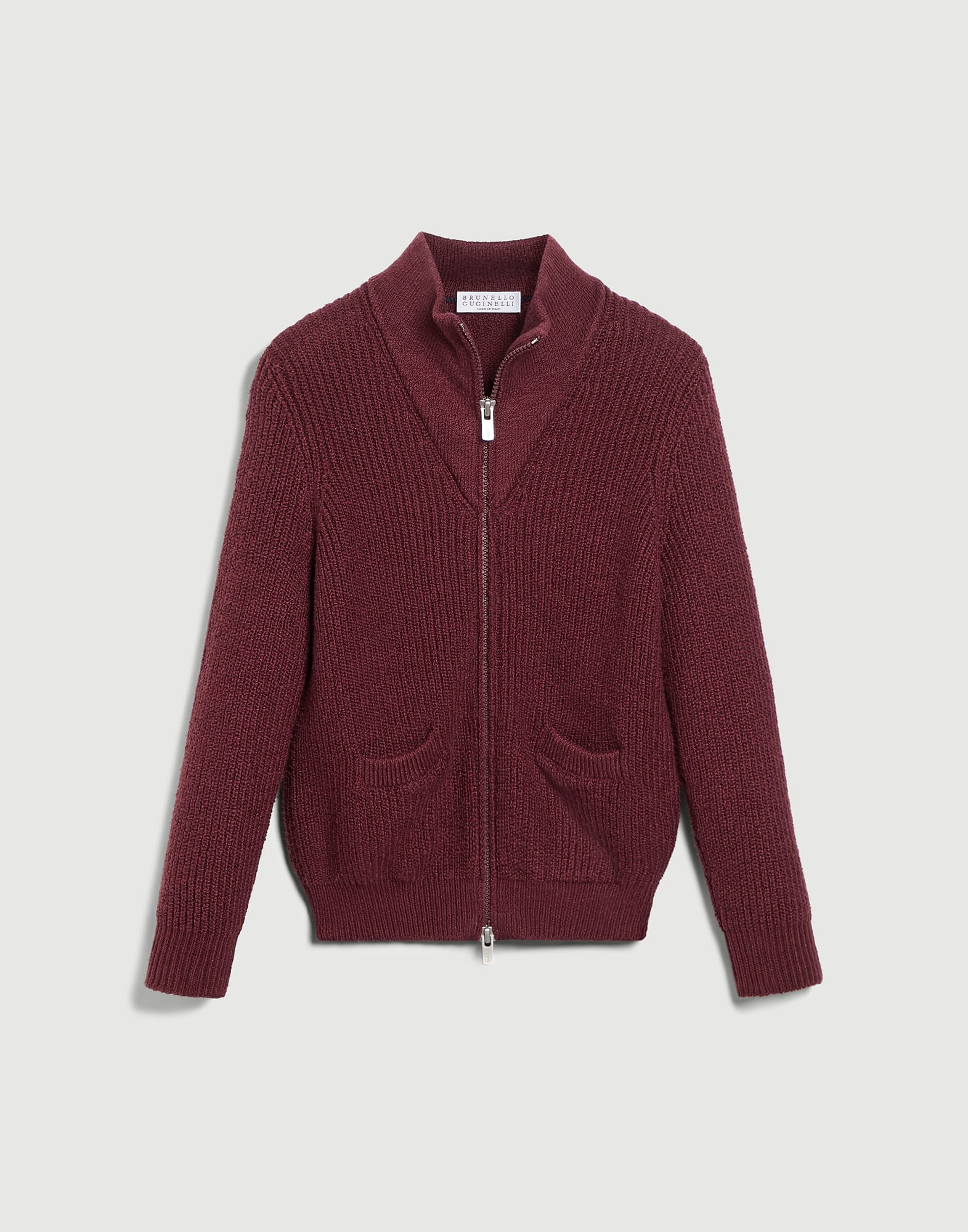 Malfil&eacute; cotton cardigan with zipper Burgundy Boys - Brunello Cucinelli