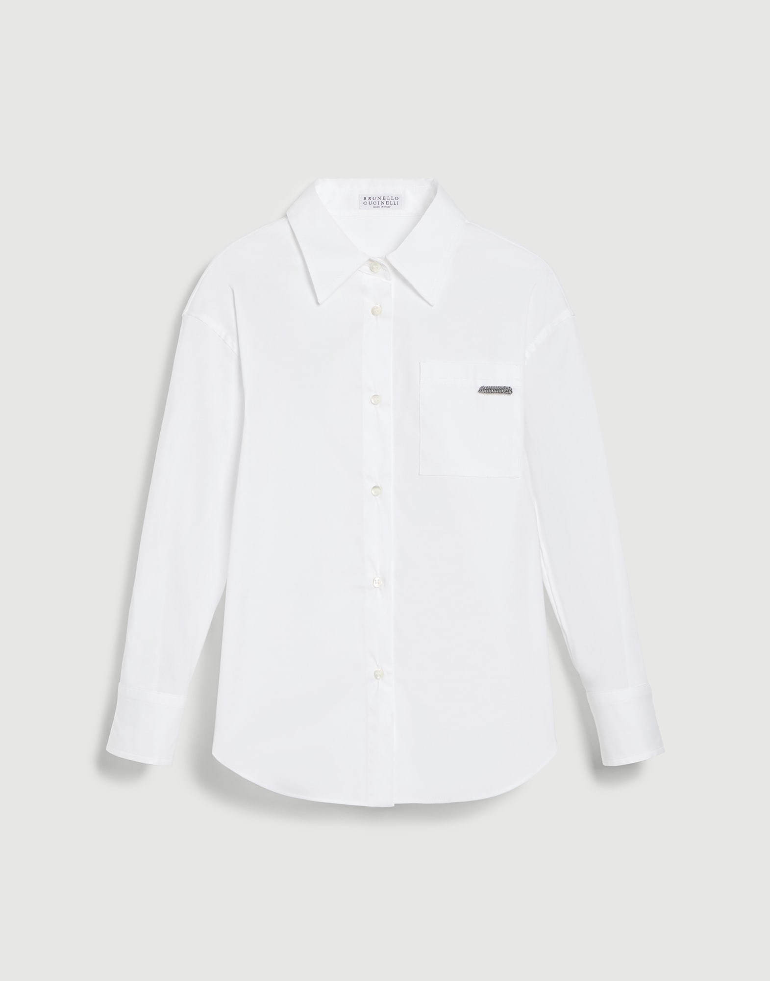 Stretch poplin shirt with monili White Girls - Brunello Cucinelli