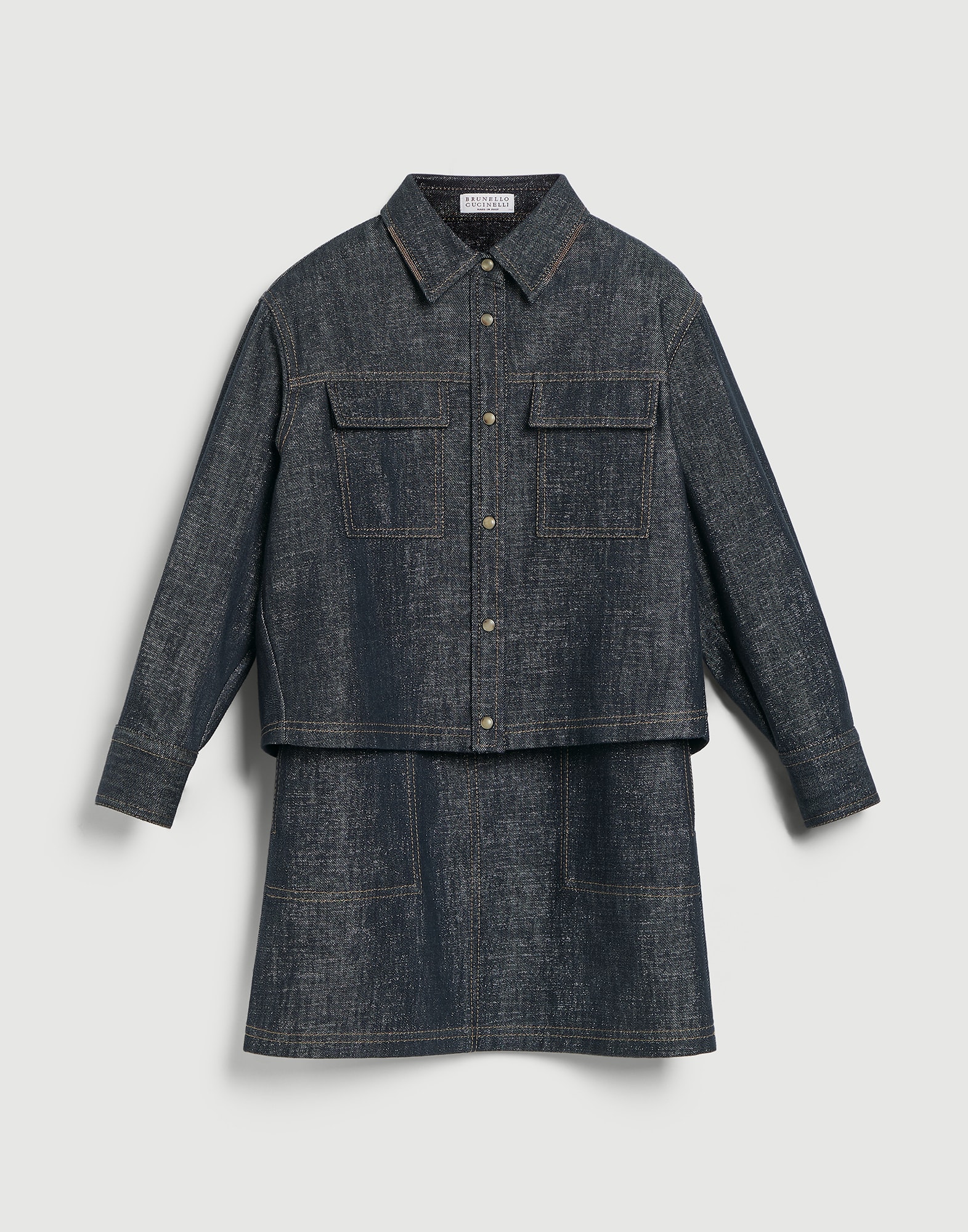 Sparkling no-fade denim dress set Dark Denim Girls - Brunello Cucinelli