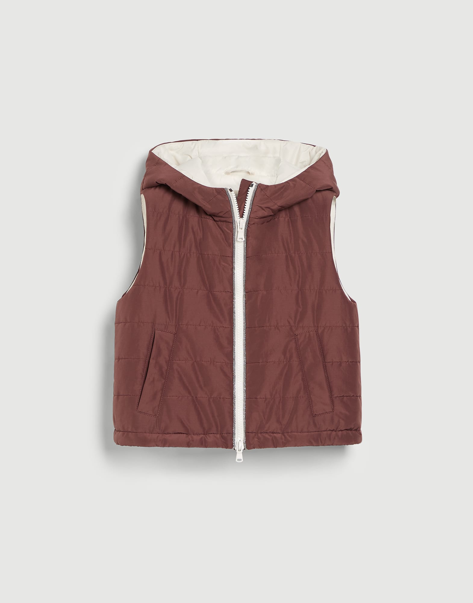 Techno cotton taffeta vest Burgundy Girls - Brunello Cucinelli