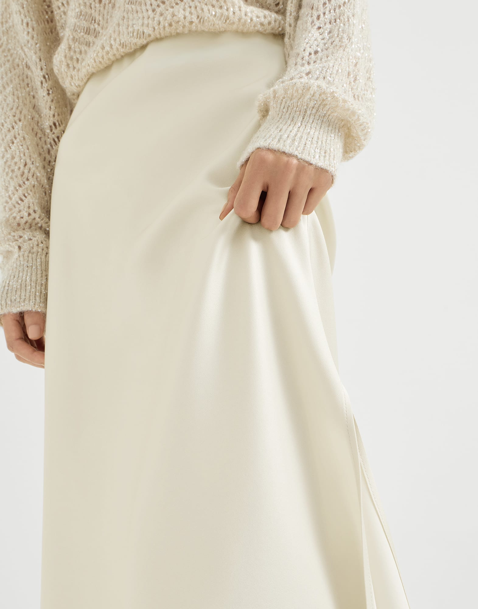 Satin cady fluid pencil skirt for Woman in Butter | Brunello Cucinelli