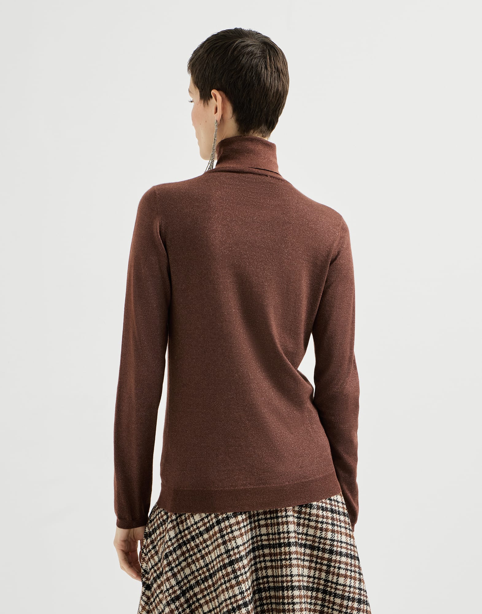 Cashmere and silk turtleneck sweater for Woman in Beige | Brunello Cashmere and silk turtleneck sweater for Woman in Beige | Brunello