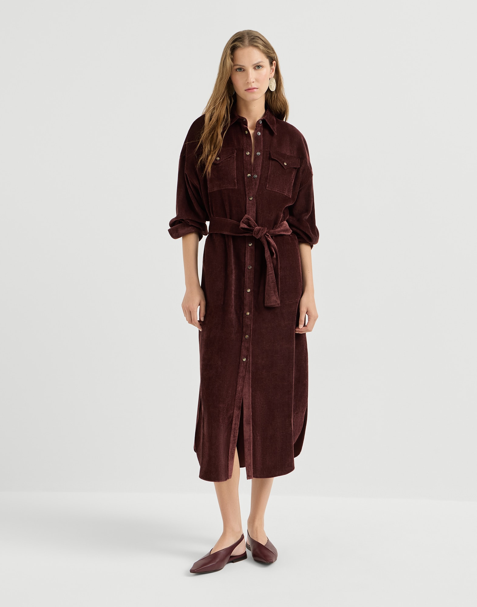 brown corduroy shirt dress Fluid for Woman in Wine 97% Polyester Size:7-8 Years (140cm) Brunello cucinelli fancy caftan dress Azura Gown in Royal