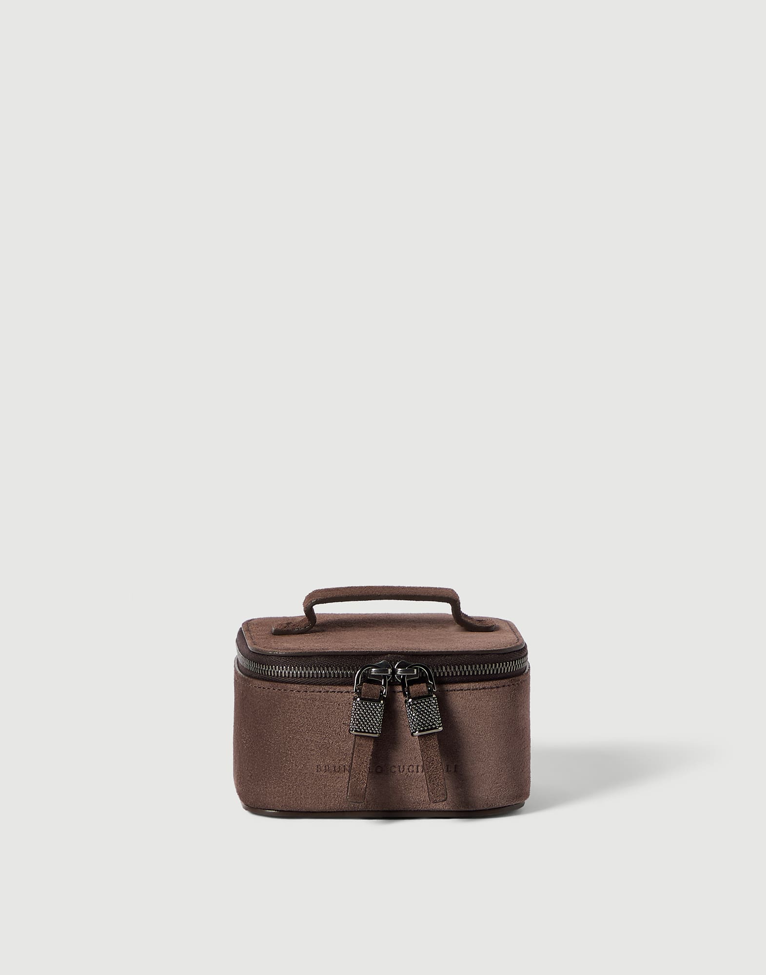 Kleiner Schmuckbehälter aus Veloursleder für Damen in Cappuccino