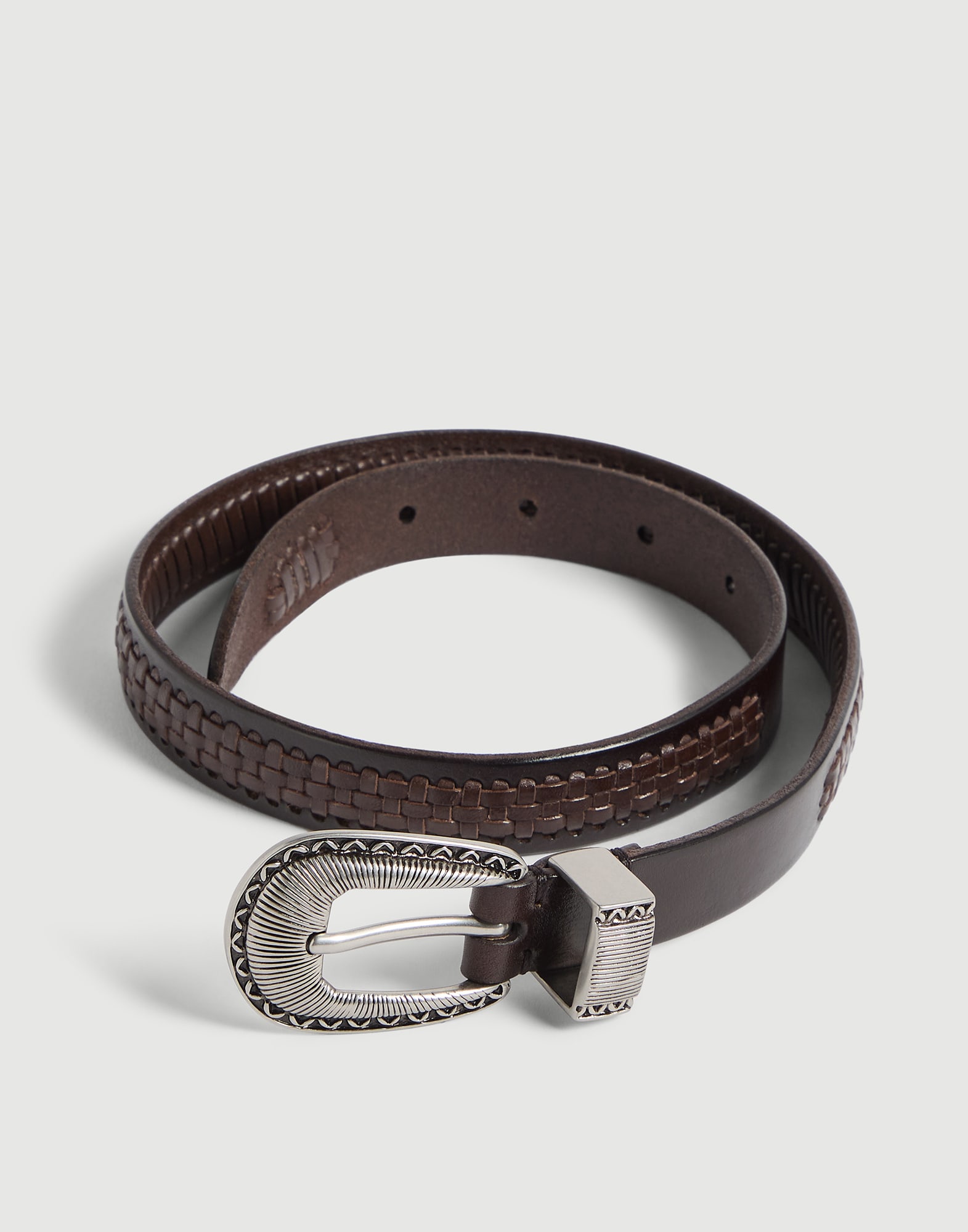 Braided calfskin belt for Boys in Rust Brown | Brunello Cucinelli