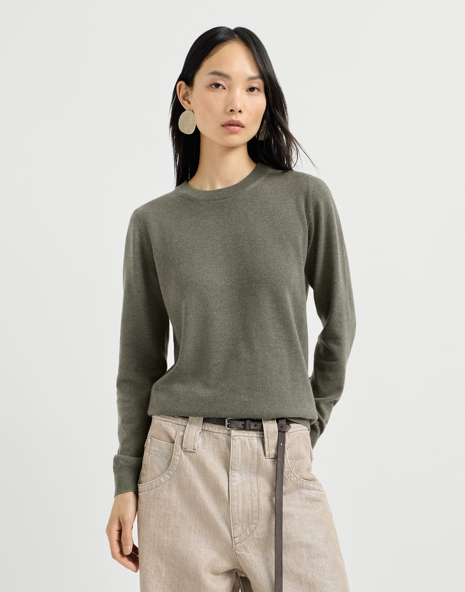 イタリア製 BRUNELLO CUCINELLI CASHMERE レディースL Cashmere sweater with monili for Woman in Origano | Brunello Cucinelli
