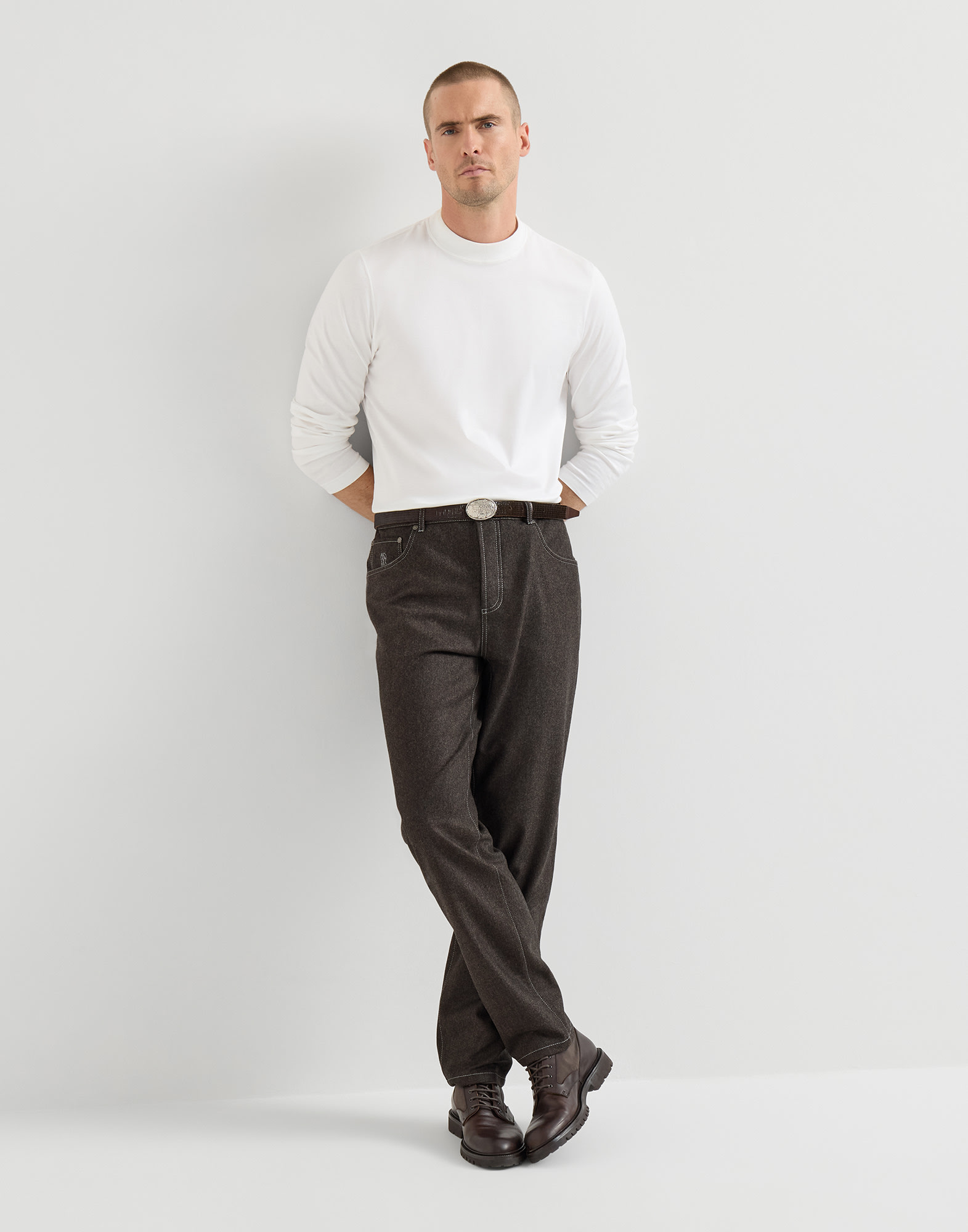 Five-pocket trousers for Man in Cerulean | Brunello Cucinelli