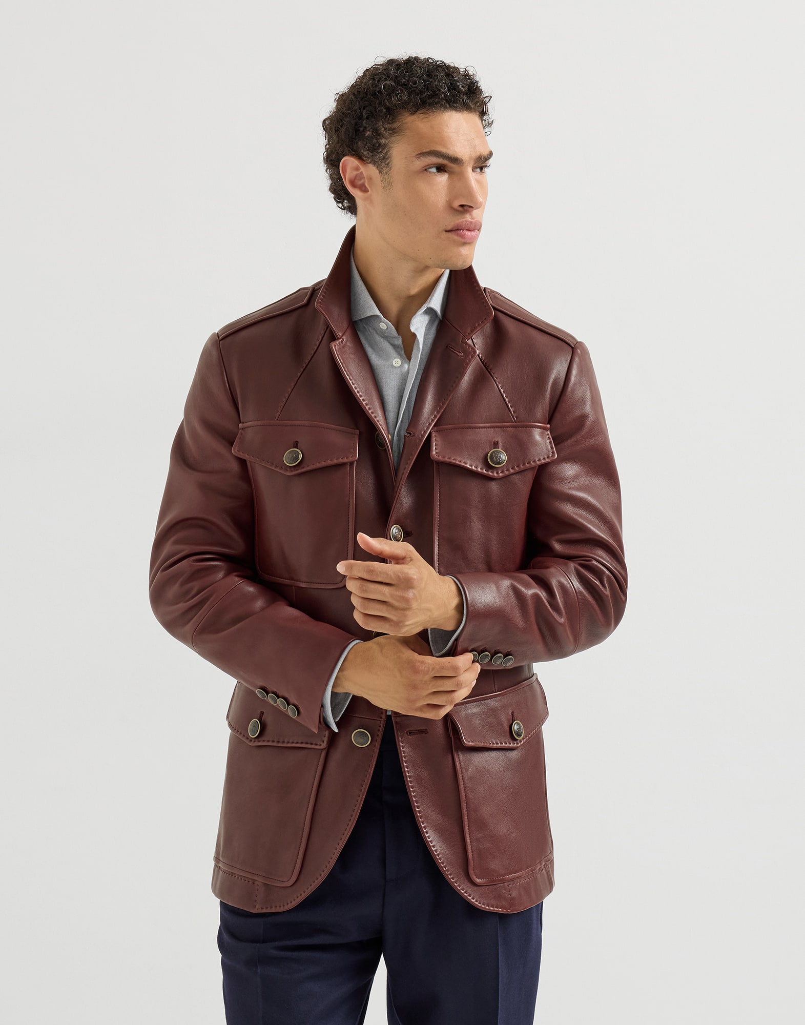 Polished nappa leather blazer Bordeaux Man - Brunello Cucinelli