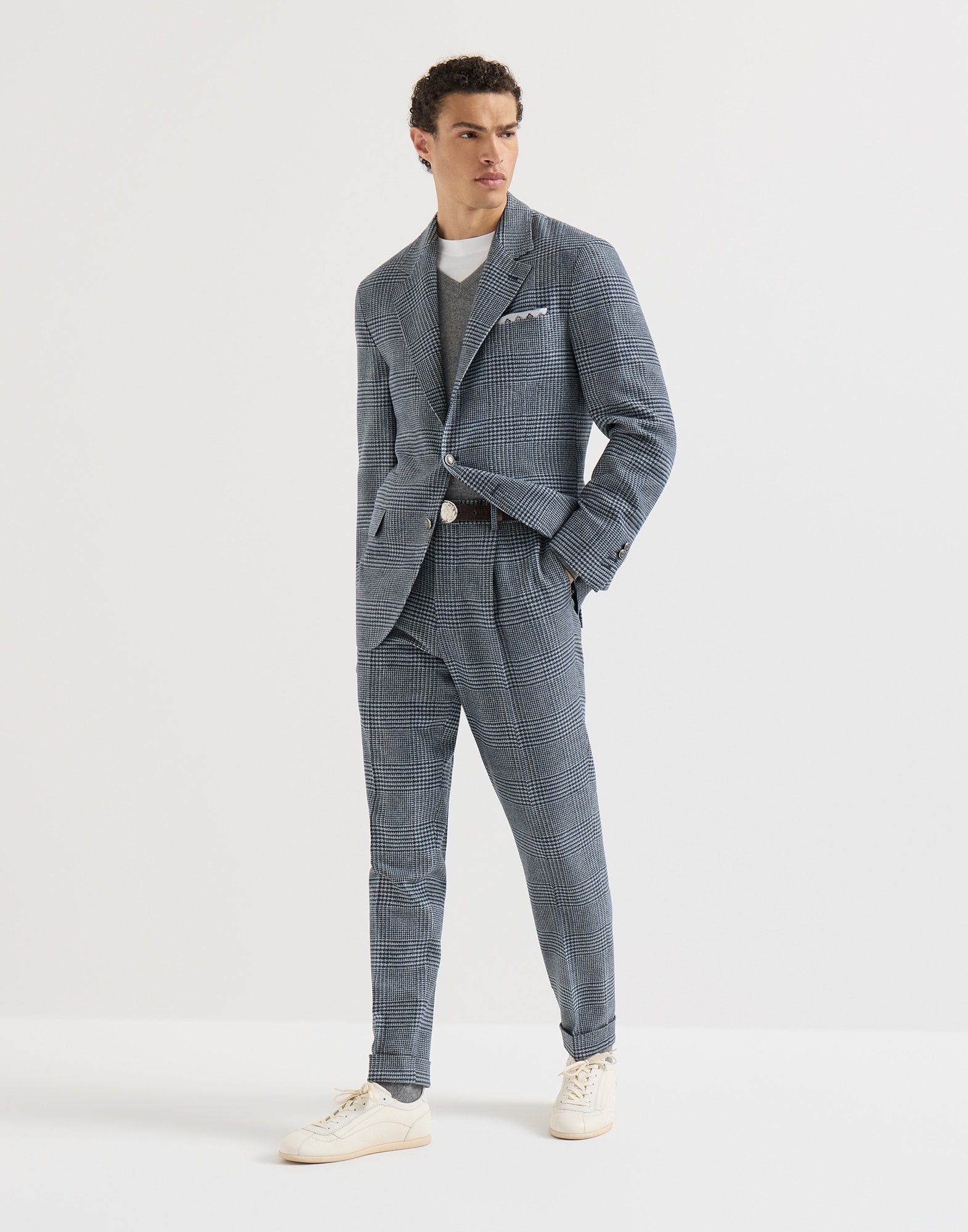 Prince of wales suit Cerulean Man - Brunello Cucinelli