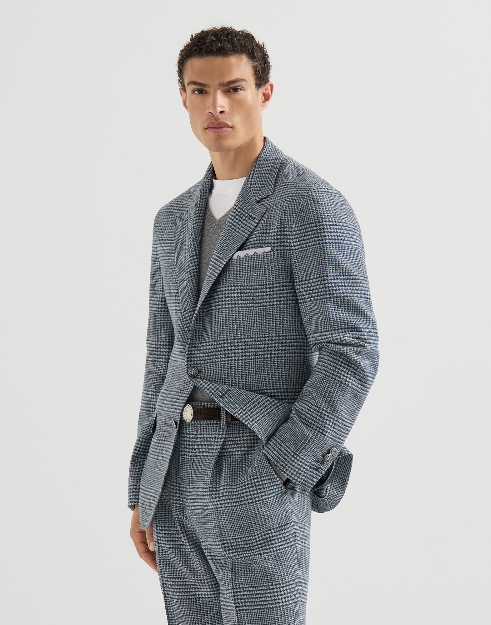 Prince of Wales deconstructed blazer Cerulean Man - Brunello Cucinelli