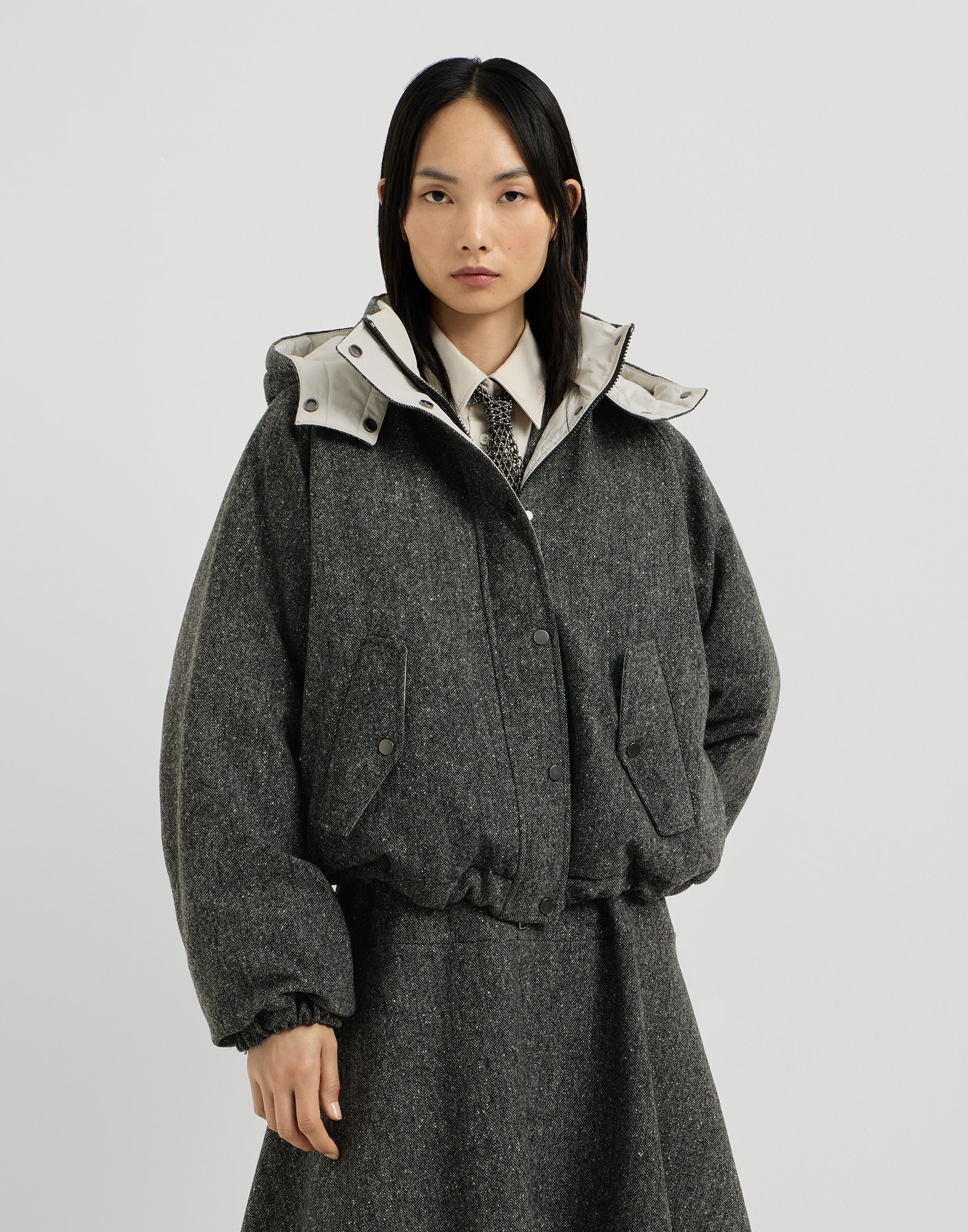 Donegal down jacket with hood Anthracite Woman - Brunello Cucinelli