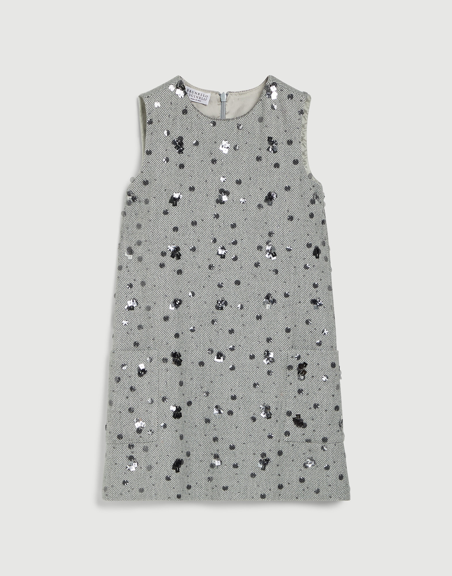 Cotton chevron mini dress Light Grey Girls - Brunello Cucinelli
