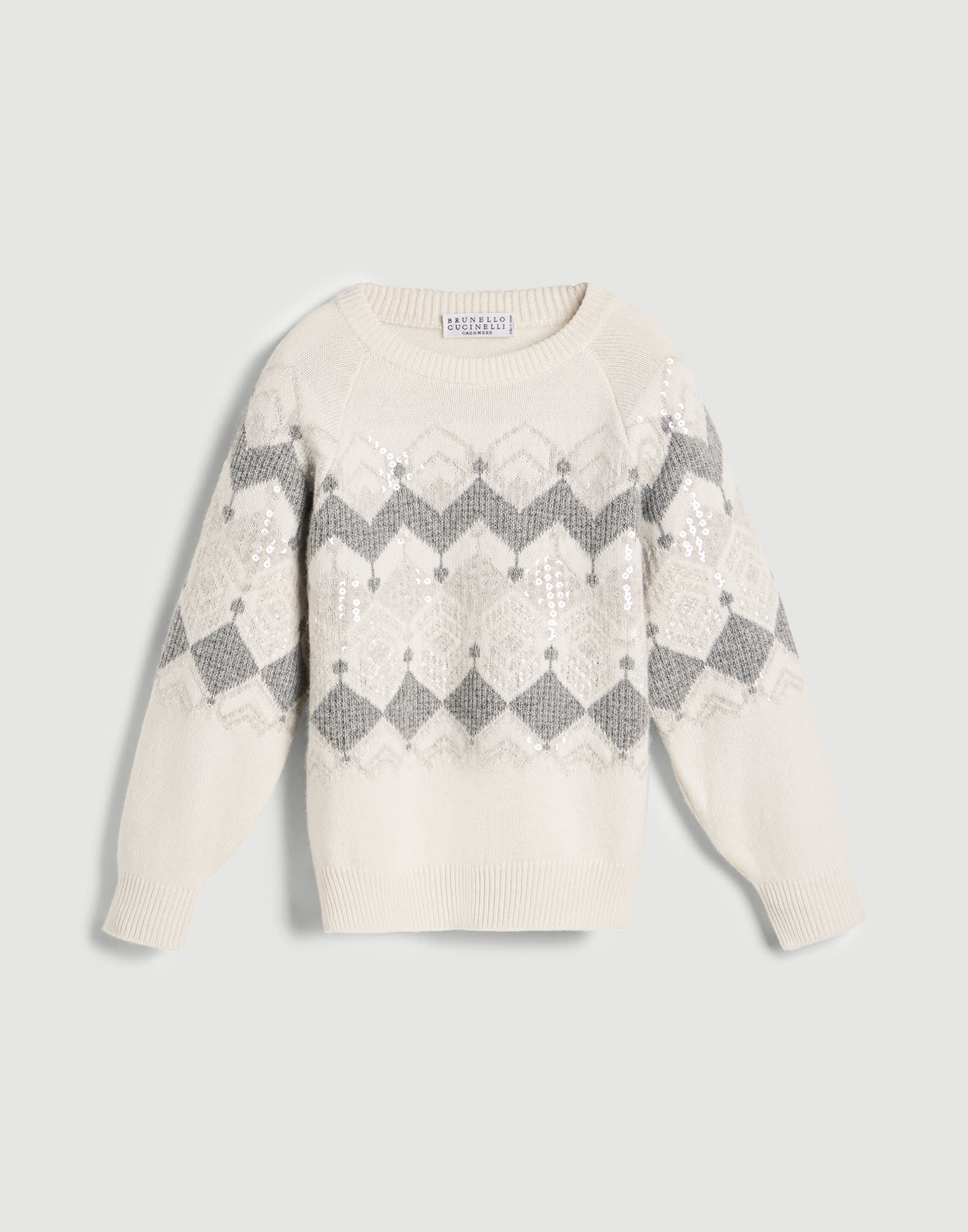 Holiday jacquard sweater for Girls in Pearl Grey | Brunello Cucinelli