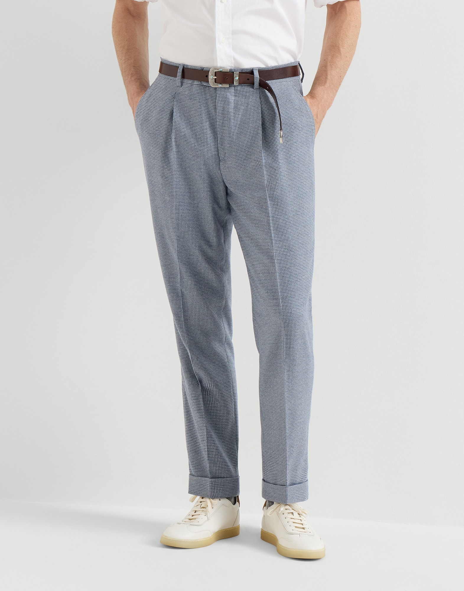 Pantalon en flanelle pied-de-poule C&eacute;rul&eacute;um Homme - Brunello Cucinelli