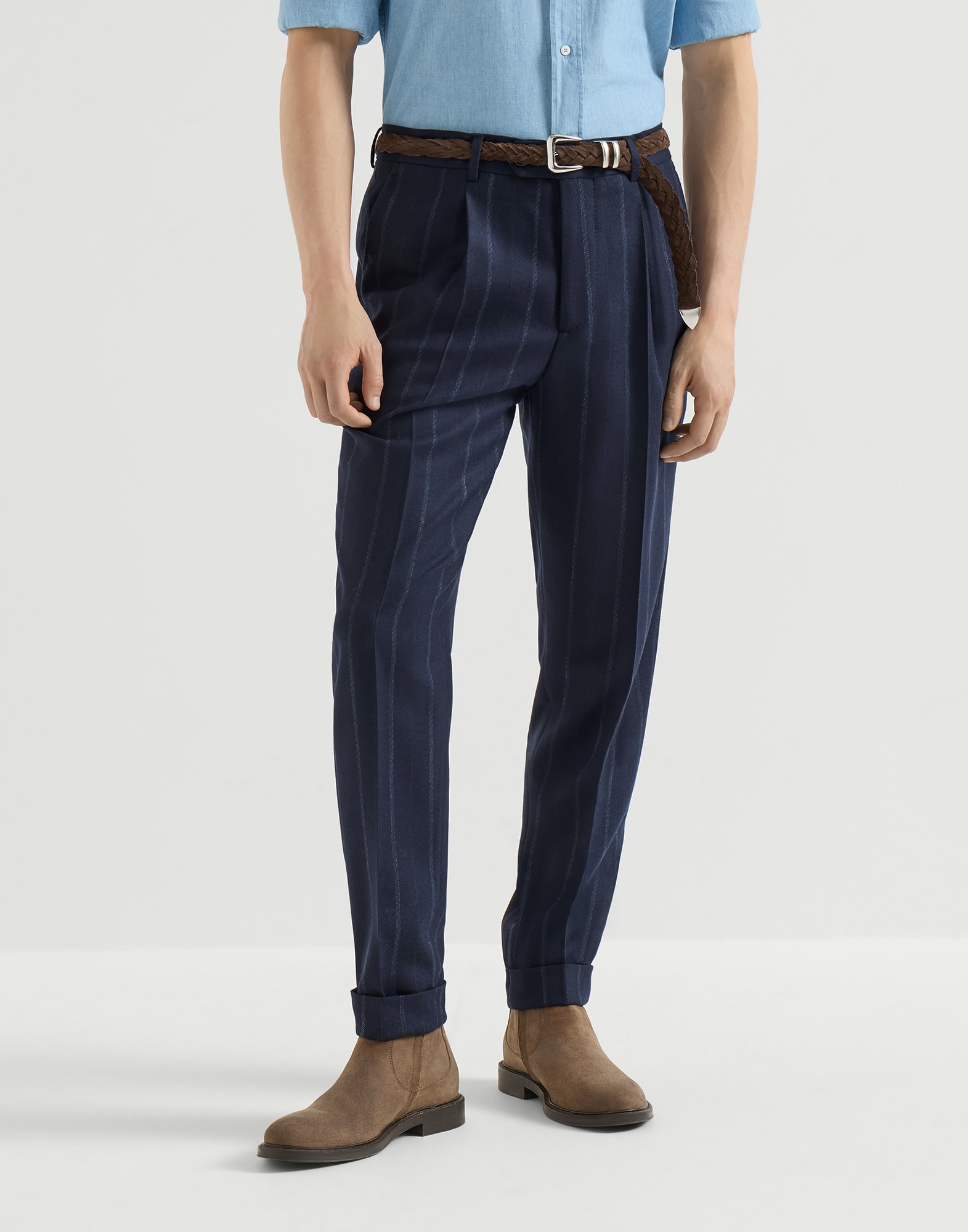 Cashmere and virgin wool trousers Navy Blue Man - Brunello Cucinelli