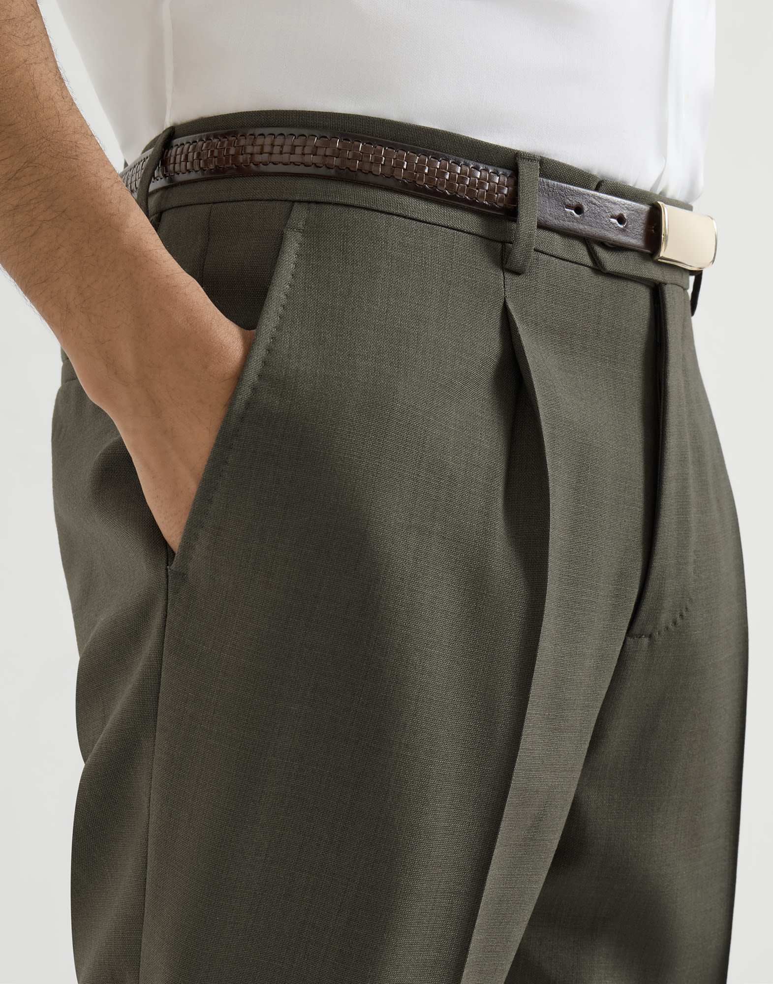 Virgin wool trousers for Man in Forest | Brunello Cucinelli