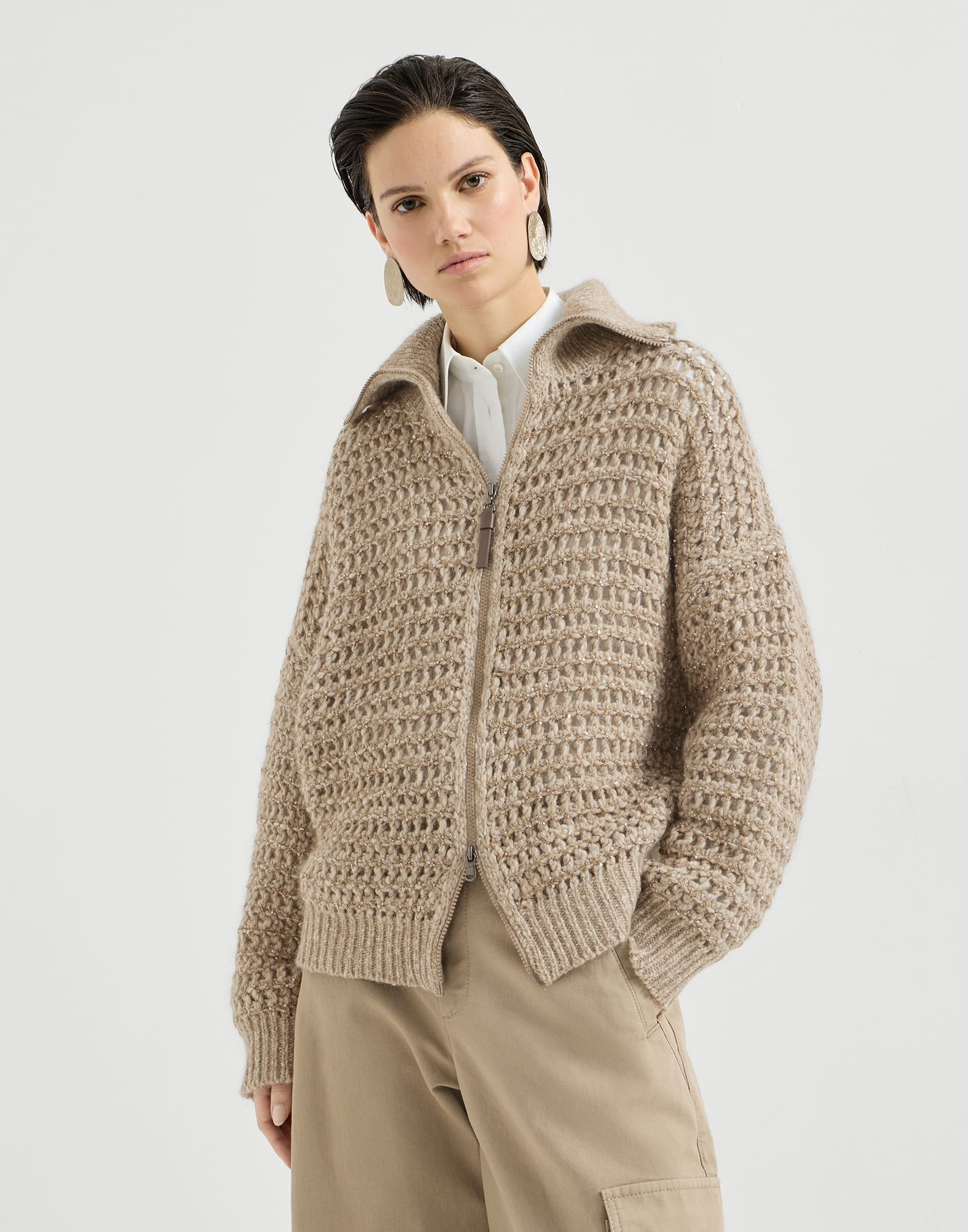 Dazzling net cardigan Light Brown Woman - Brunello Cucinelli