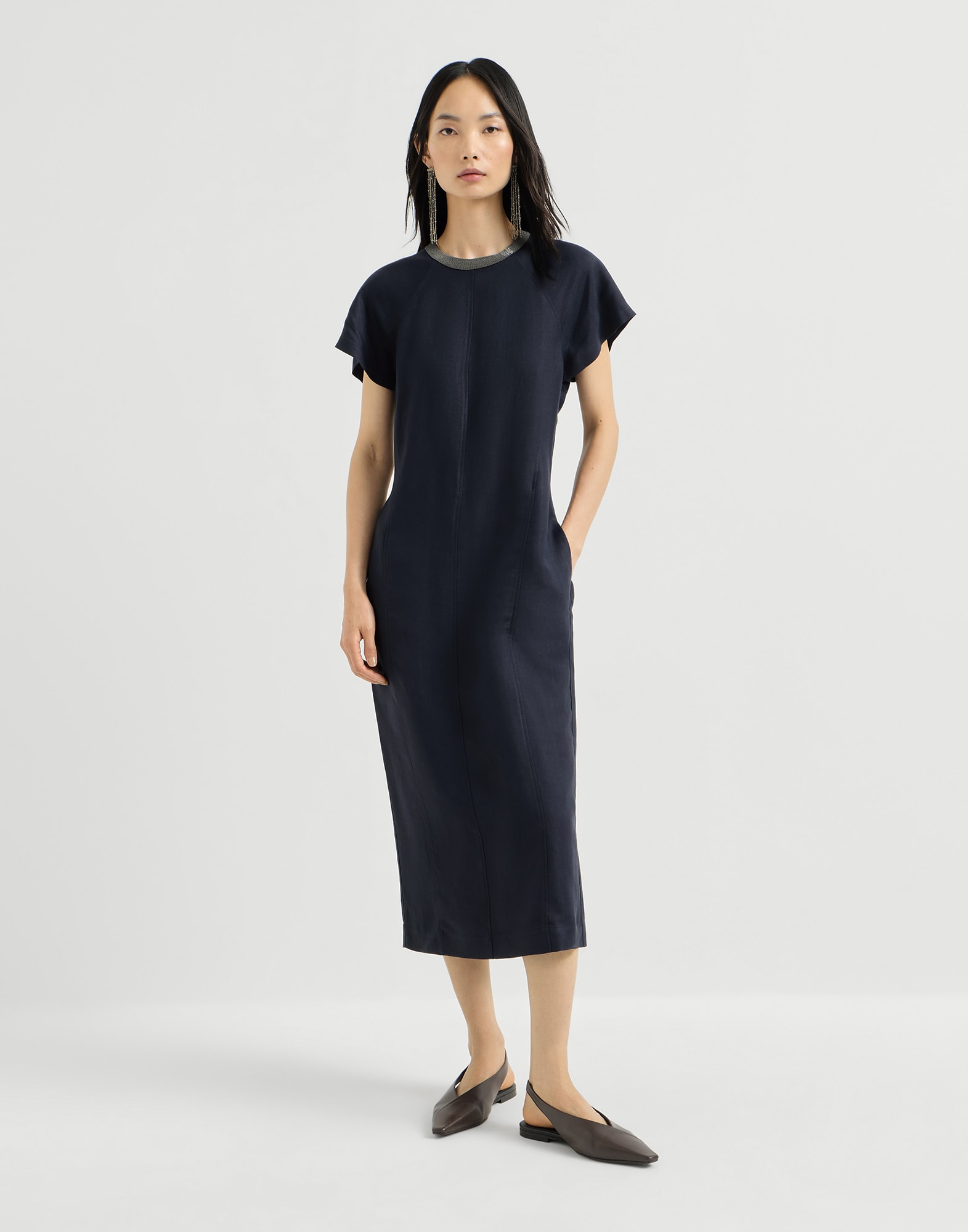 brunello cucinelli blue dress Fluid twill for Woman in may4