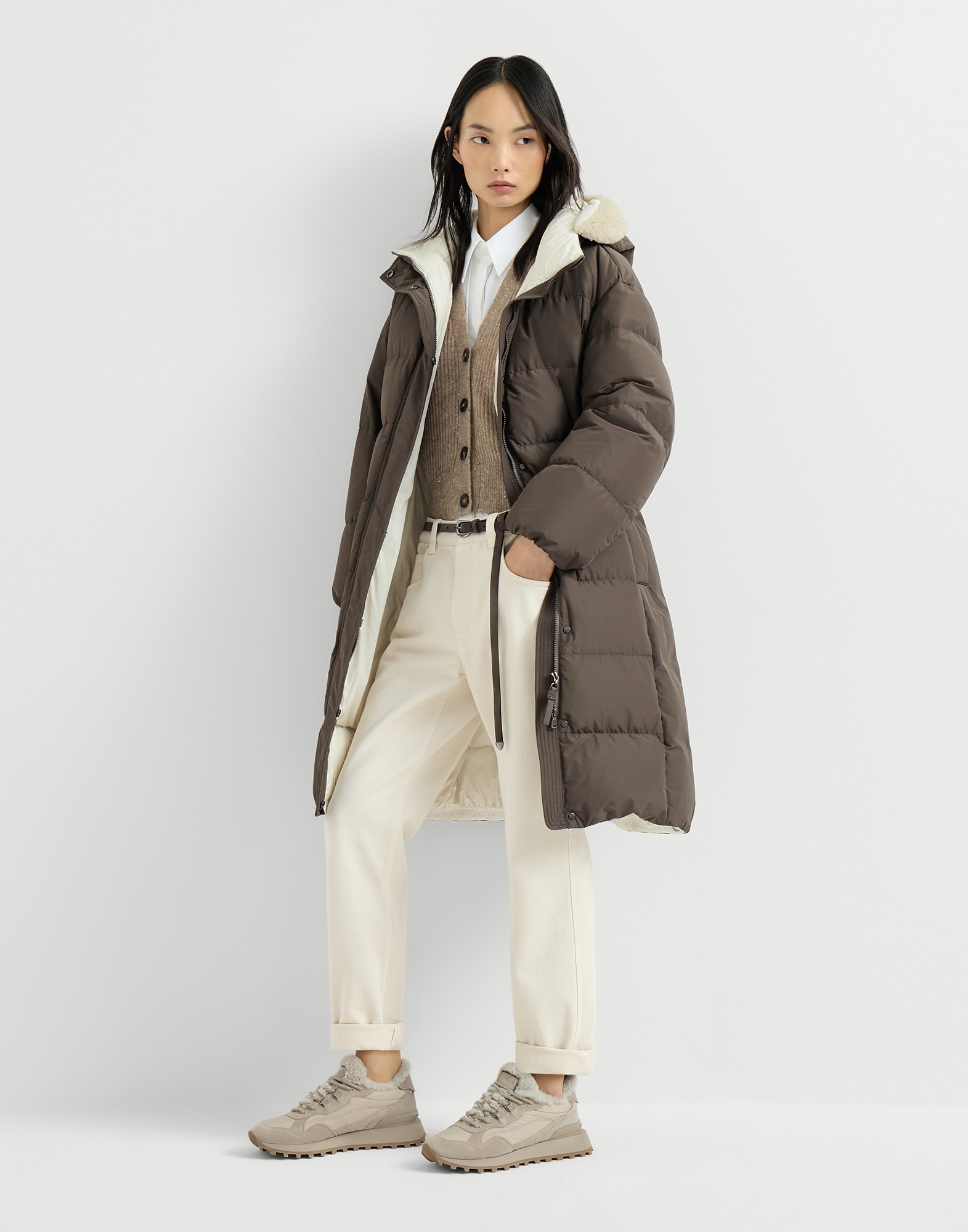 Taffeta down jacket for Woman in Brown | Brunello Cucinelli