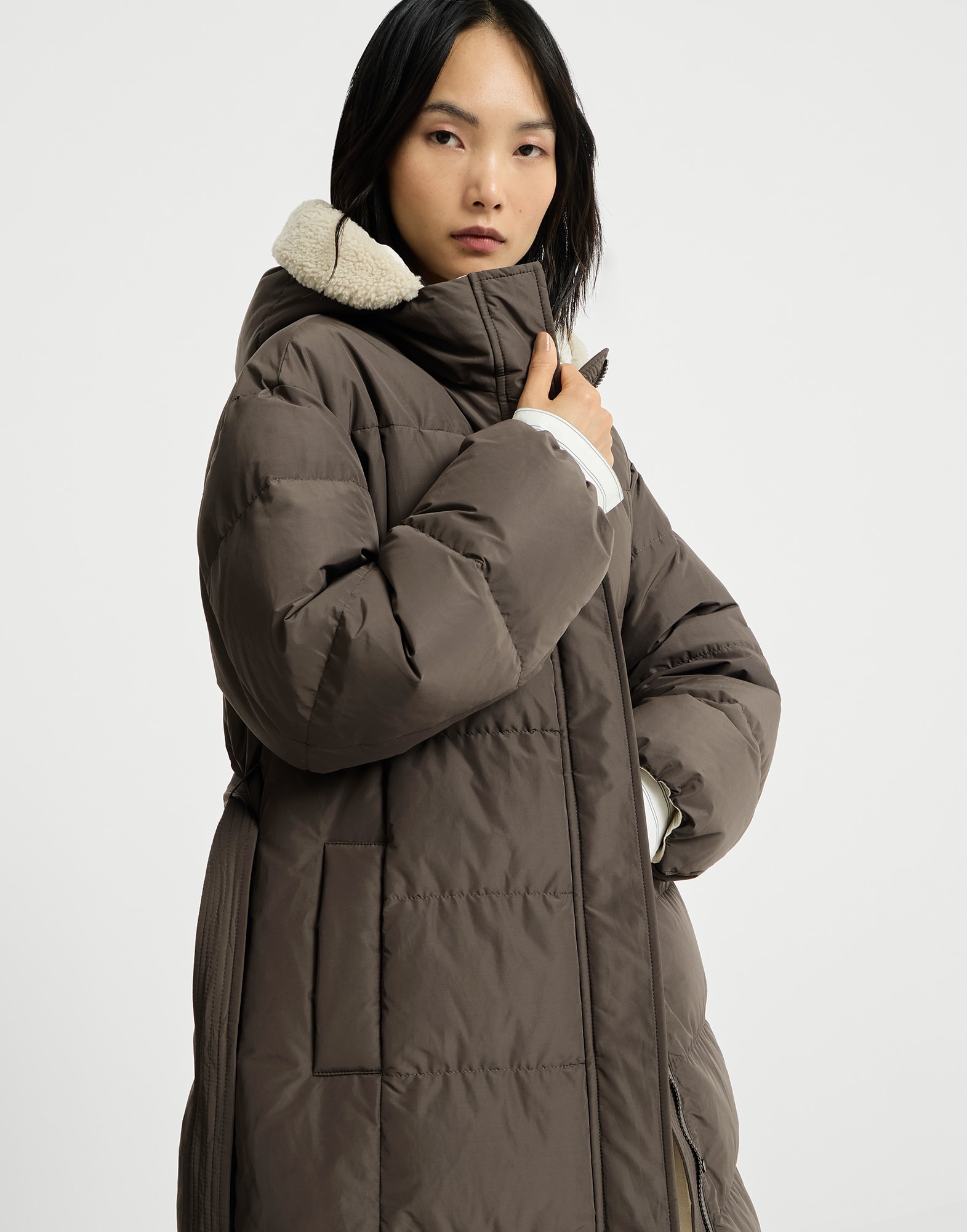Taffeta down jacket for Woman in Brown | Brunello Cucinelli
