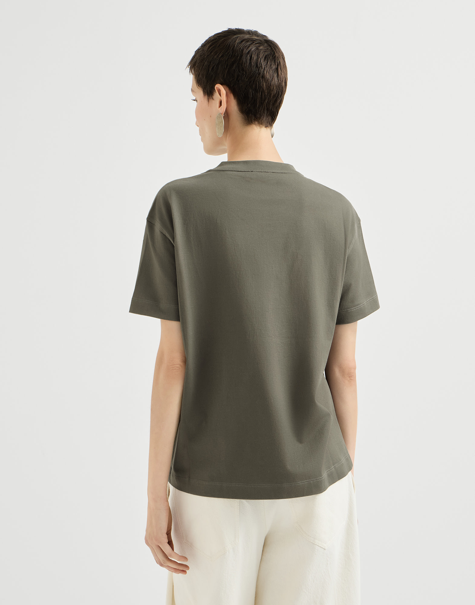 レディース 向け ホワイト コットンジャージー Tシャツ | Brunello