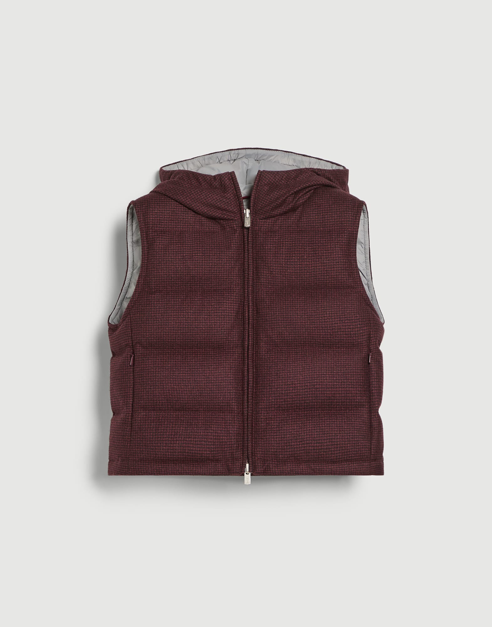 法蘭絨無袖羽絨服 勃艮第紅 男童 - Brunello Cucinelli
