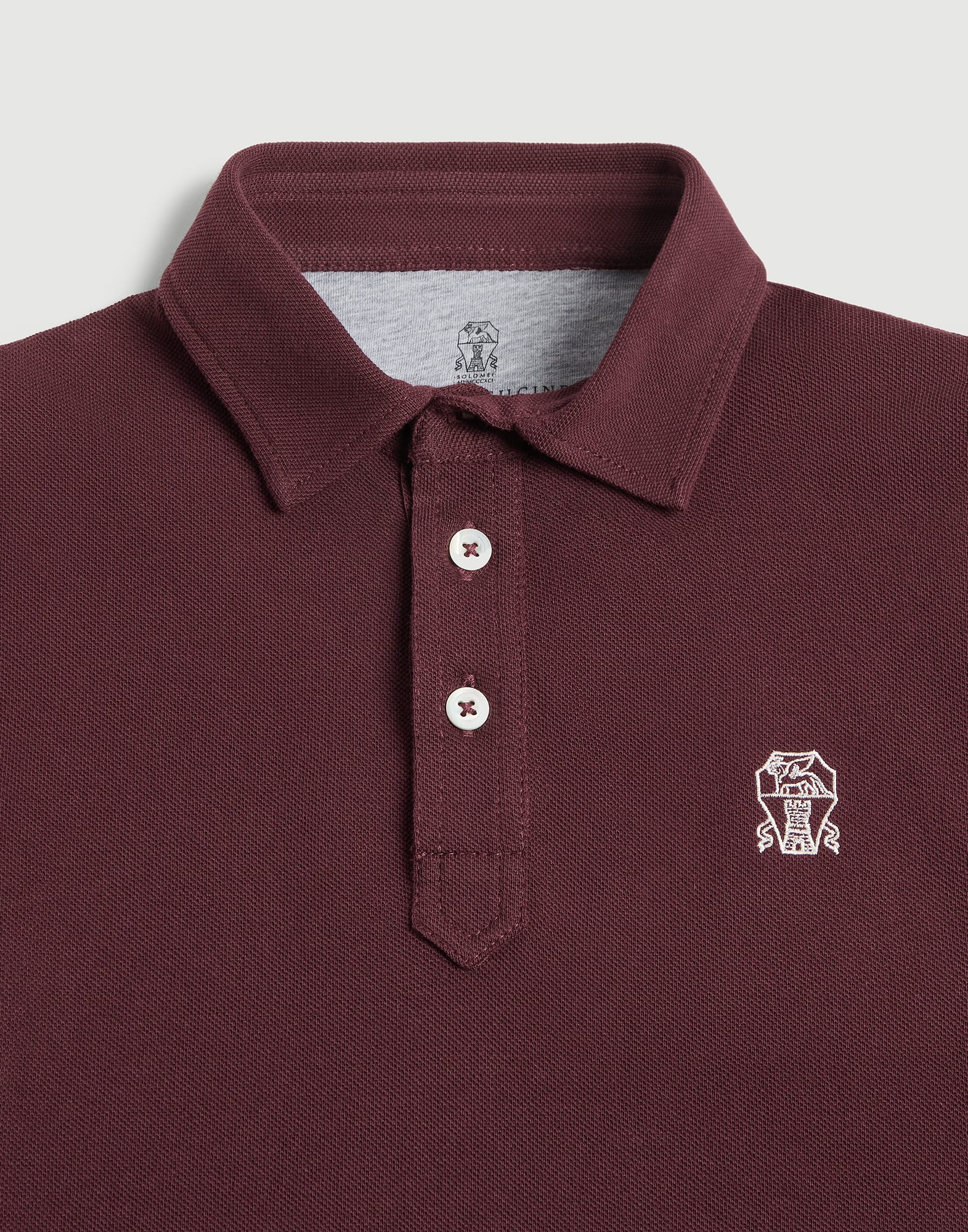 珠地布Polo衫 勃艮第紅 男童 - Brunello Cucinelli
